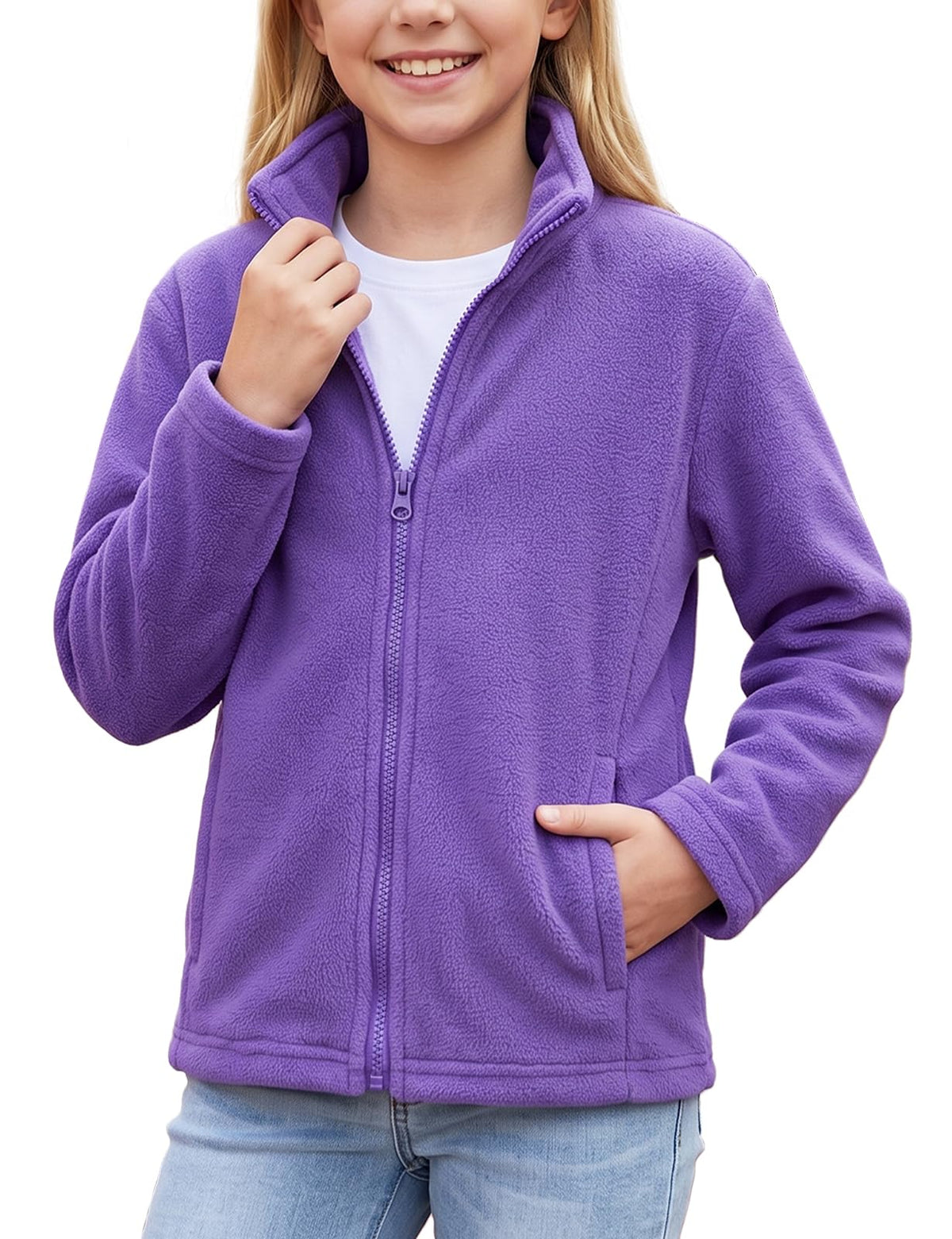 Noomelfish Girls Full Zip Soft Polar Fleece Jacket Outerwear Coat With Pockets (5-14 Years)