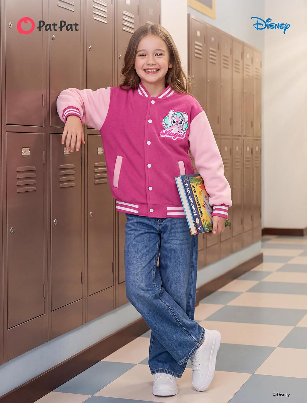 Disney Kids Fleece Bomber Jacket, Varsity Outerwear with Pockets, 2-10Y