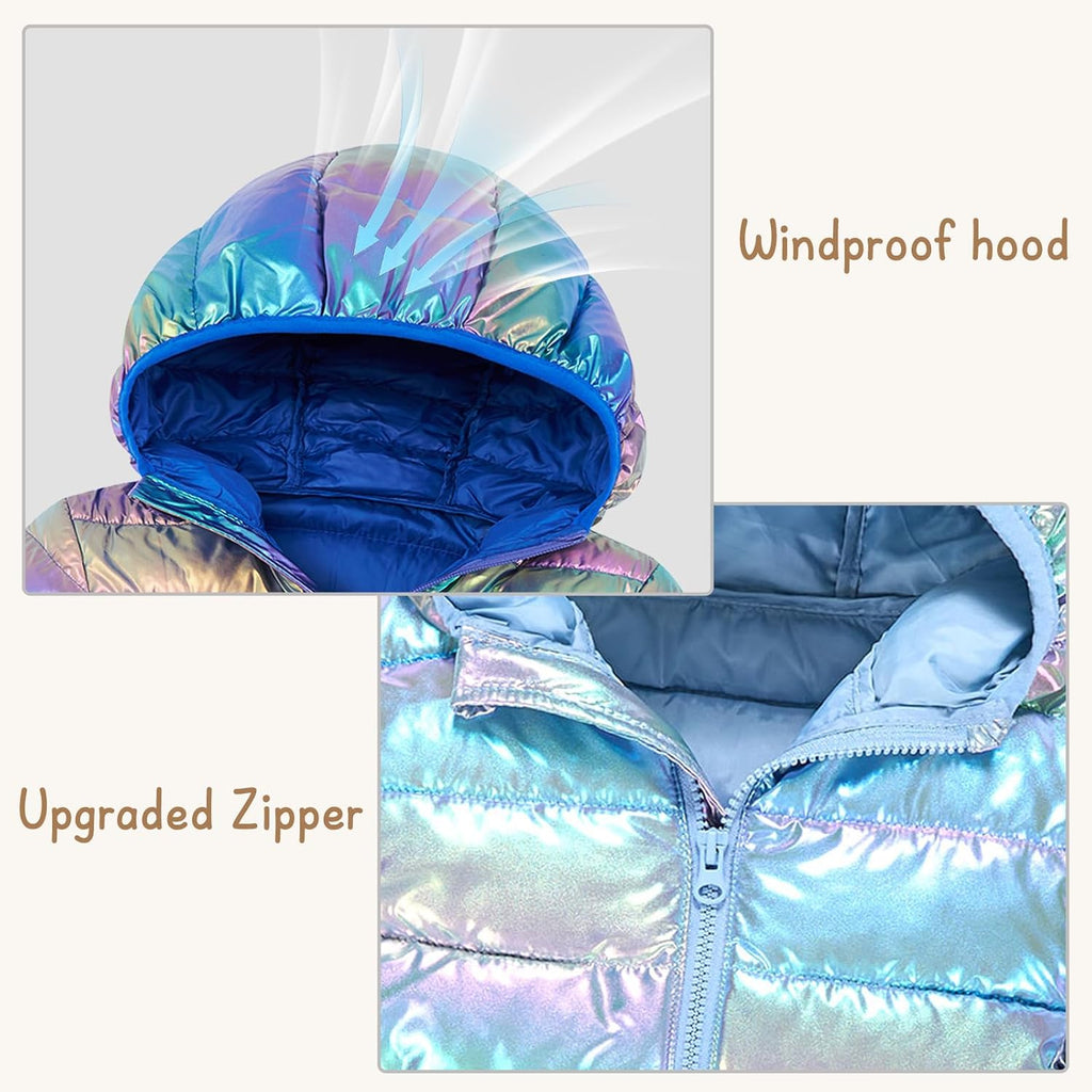 Lovekider Girls Winter Coat Shiny Gradient Lightweight Puffer Jacket 4-12Y