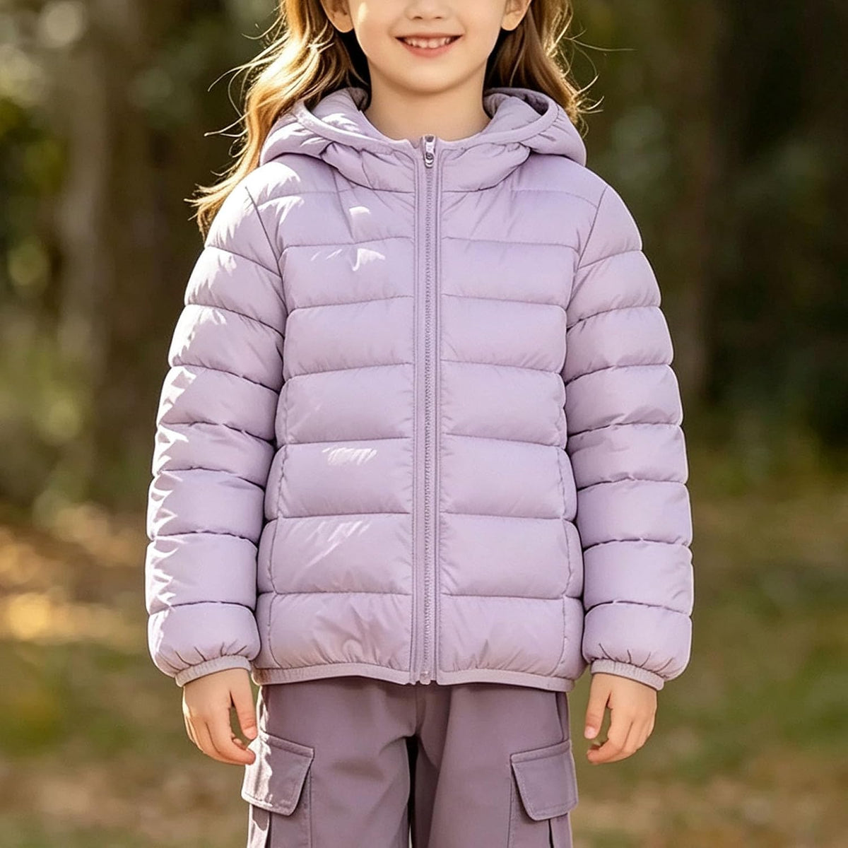 Girls Puffer Jacket Hooded Lightweight Coat Kids Winter Outerwear