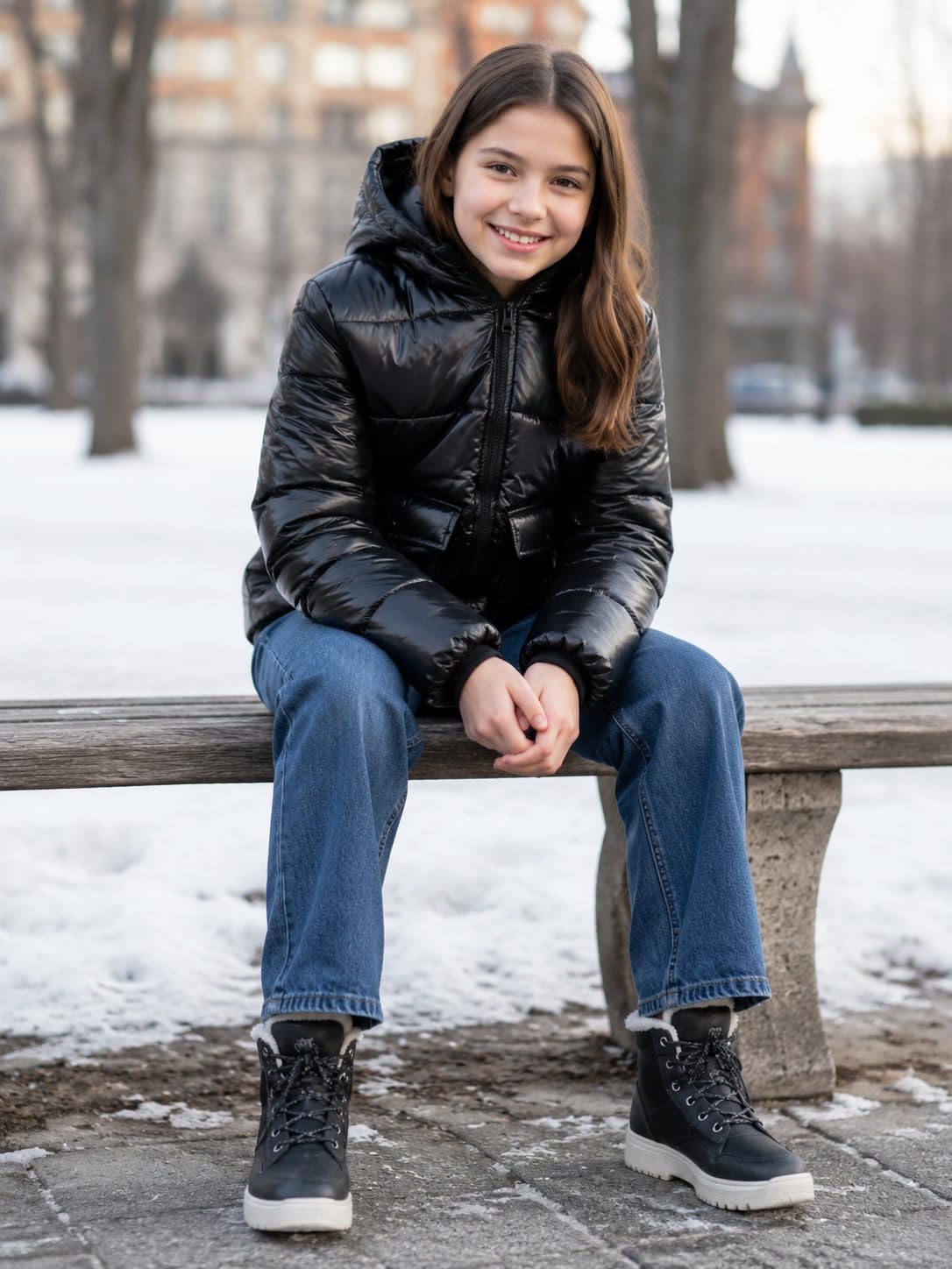 Funnycokid Girls Winter Coat Metallic Shiny Hooded Puffer Jacket 7-14Y
