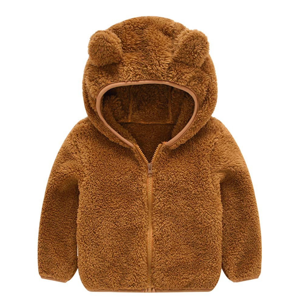 AIWUHE Toddler Boys Girls Hooded Jacket Fleece Hoodie Winter Warm Solid Color Teddy Coat Zip-up Bear Ear Sweater Fall Clothes
