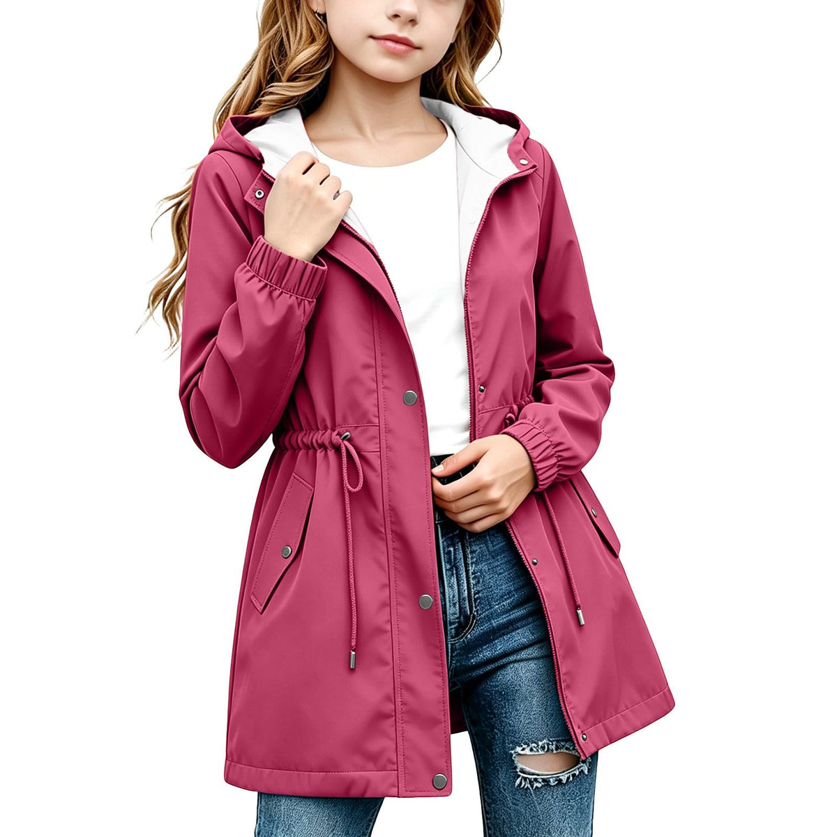DASAYO Girls Rain Jacket Waterproof Lightweight Raincoat Hooded Windbreaker