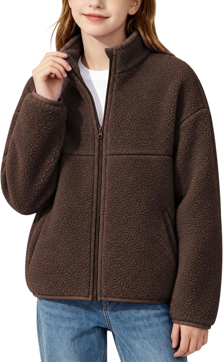 7-14Y Girls Winter Fleece Zipper Jacket with Pockets