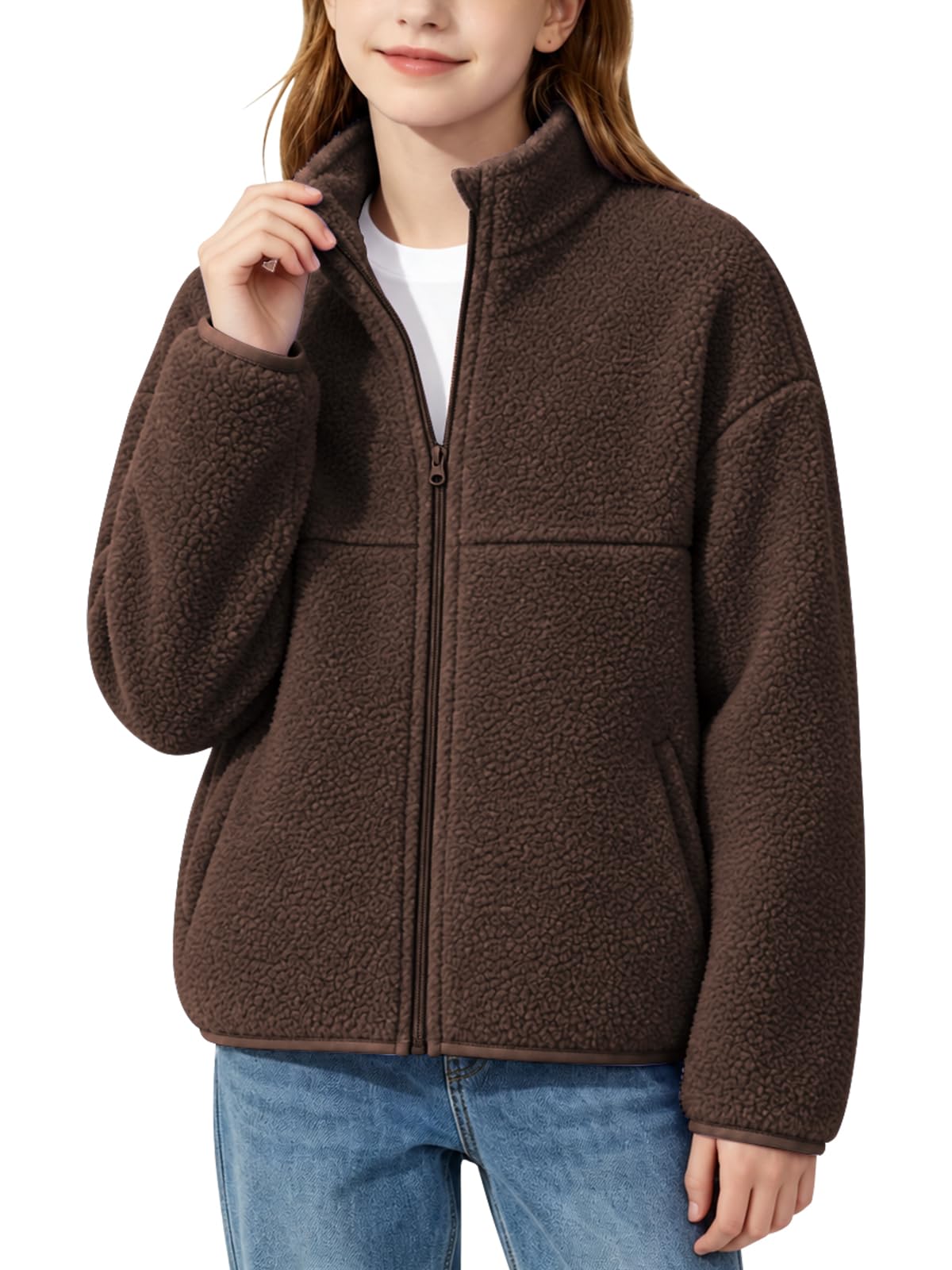 7-14Y Girls Winter Fleece Zipper Jacket with Pockets