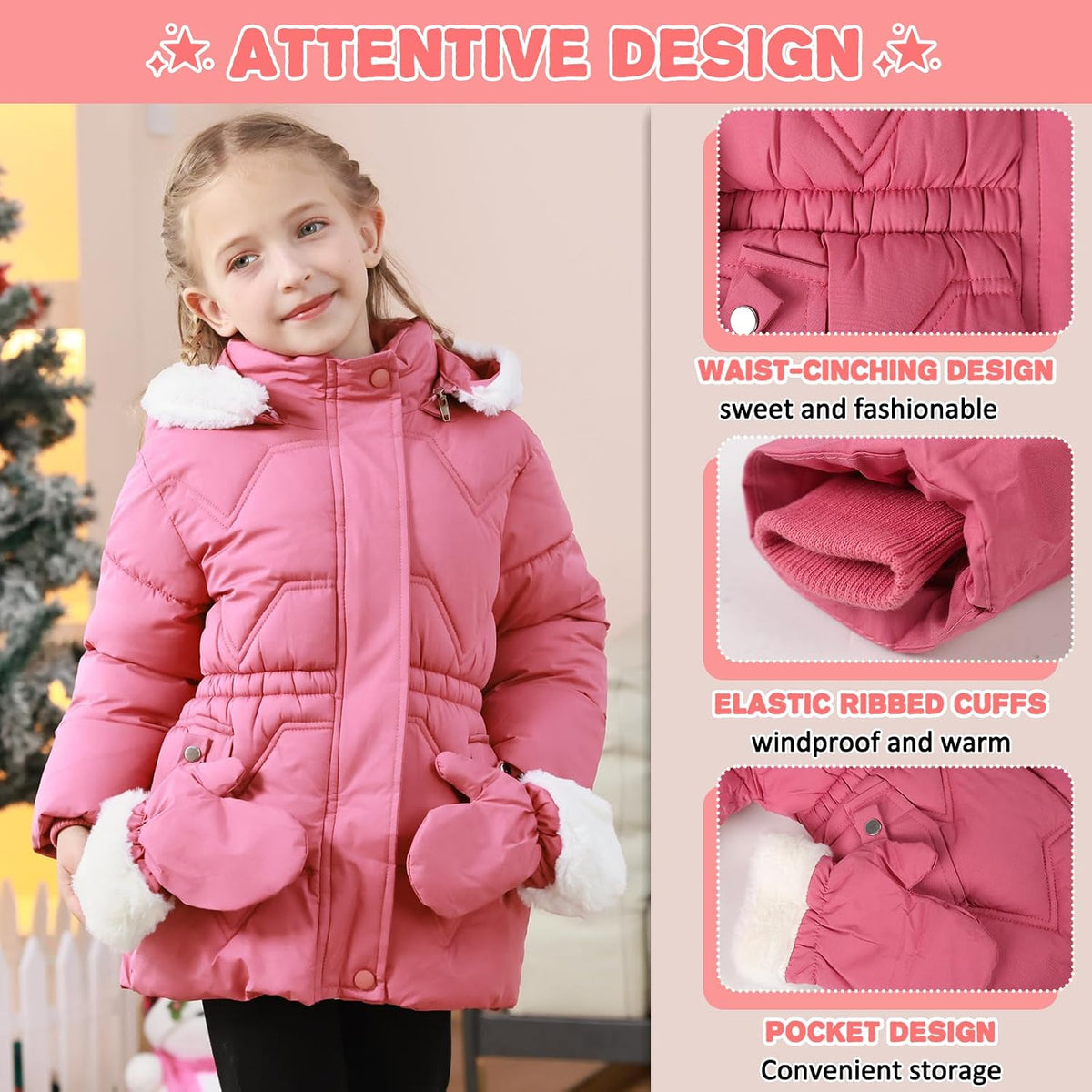 AiWMGL 3T 4T 5T 6T Toddler Girls Winter Coat Jacket Outwear Clothes Warm Overcoat Snowsuit Puffer Parka Fur Lined Hood Kids