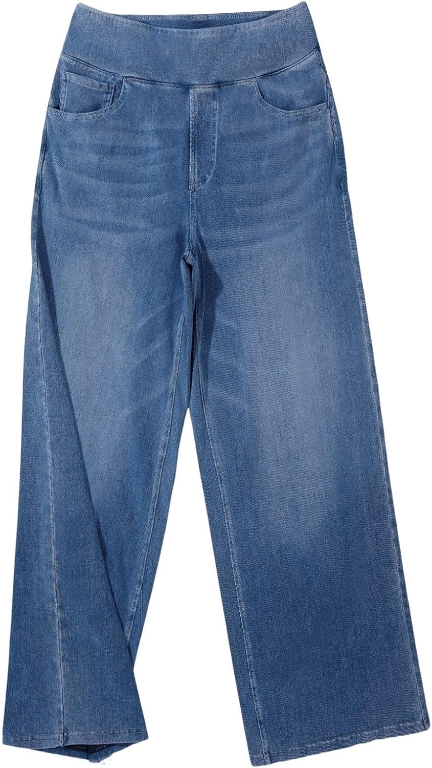 Wide Leg Jeans Teen Girls Elastic Waist Pull on Stretchy Straight Leg Denim Pants High Waisted Tummy Control Sweatpants Jean