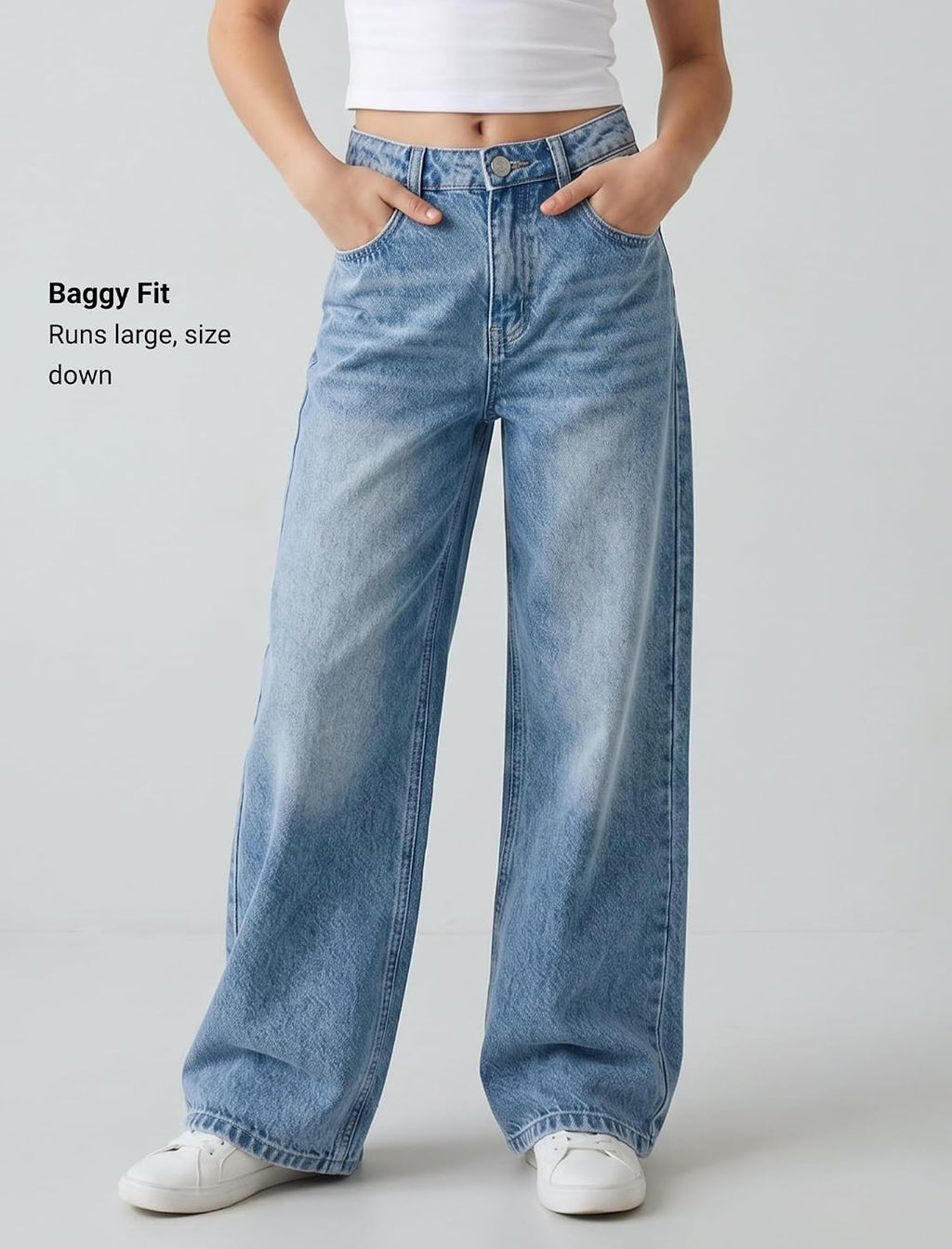 EXARUS Girls Jeans Baggy Wide Leg Cute Teen Tween Long Denim Pants Clothes