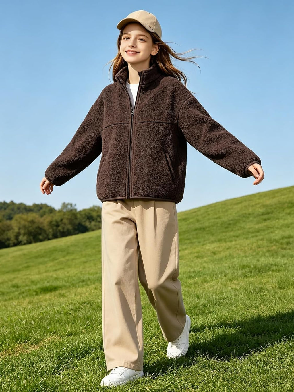 7-14Y Girls Winter Fleece Zipper Jacket with Pockets