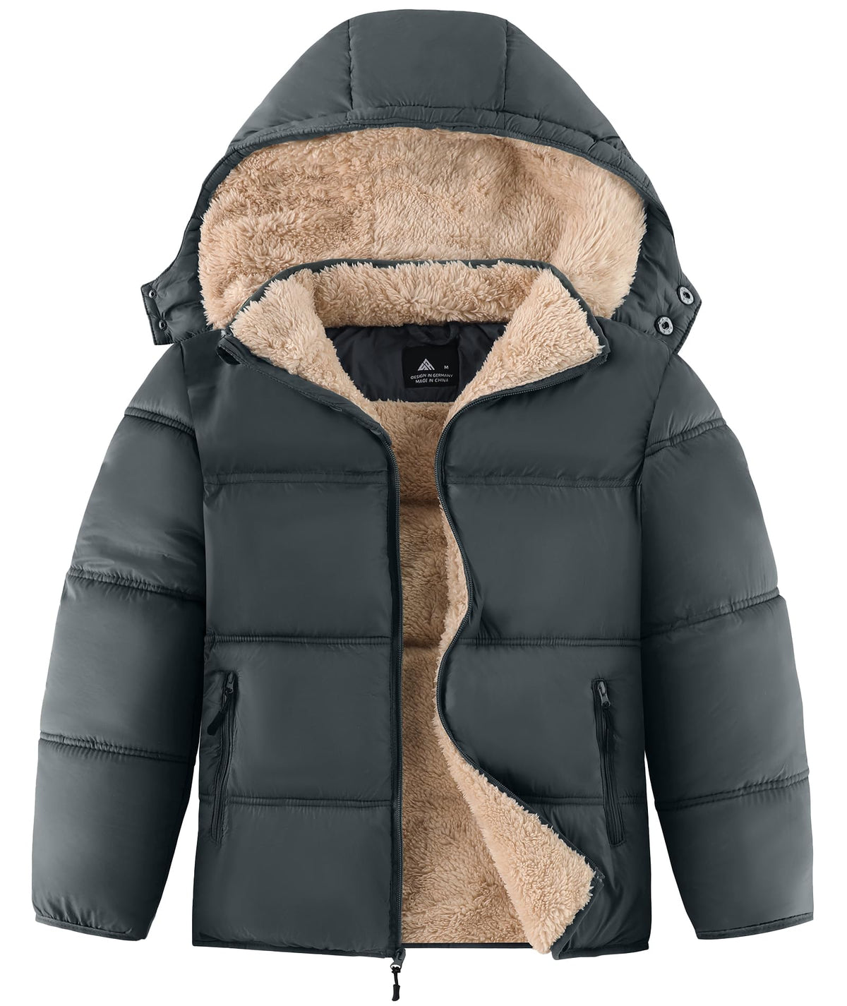 Boy'S Girls Winter Coat Puffer Jacket Sherpa Fleece with Detachable Hood