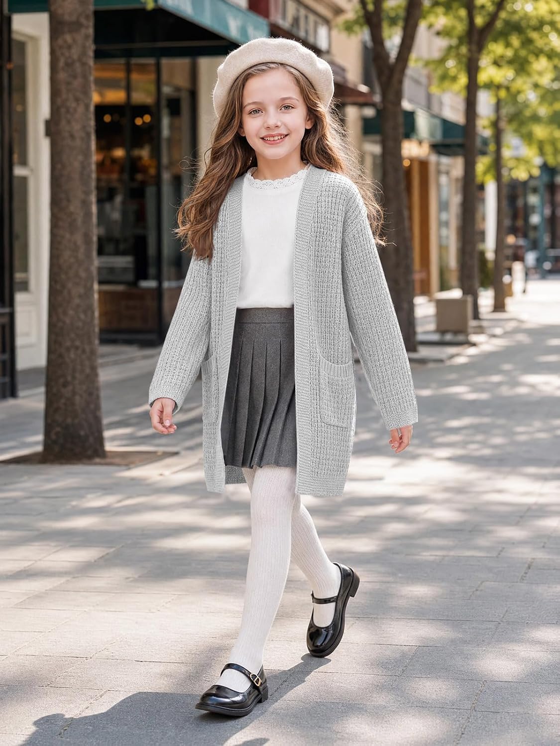 Haloumoning Girls Cardigan Sweater Kids Open Front Sweaters Outerwear 5-14Y