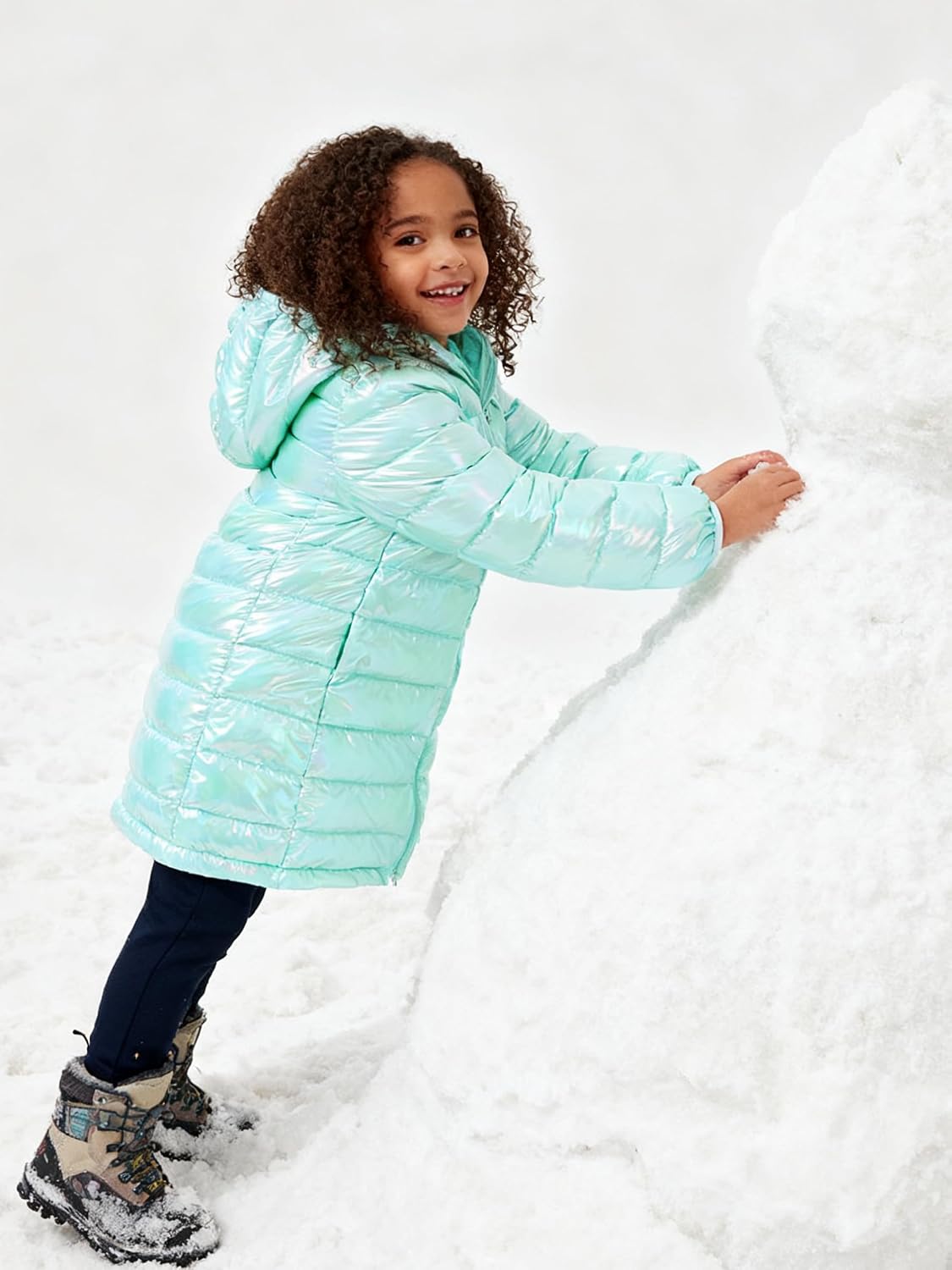 Girls Winter Coat, Long Metallic Puffer Jacket