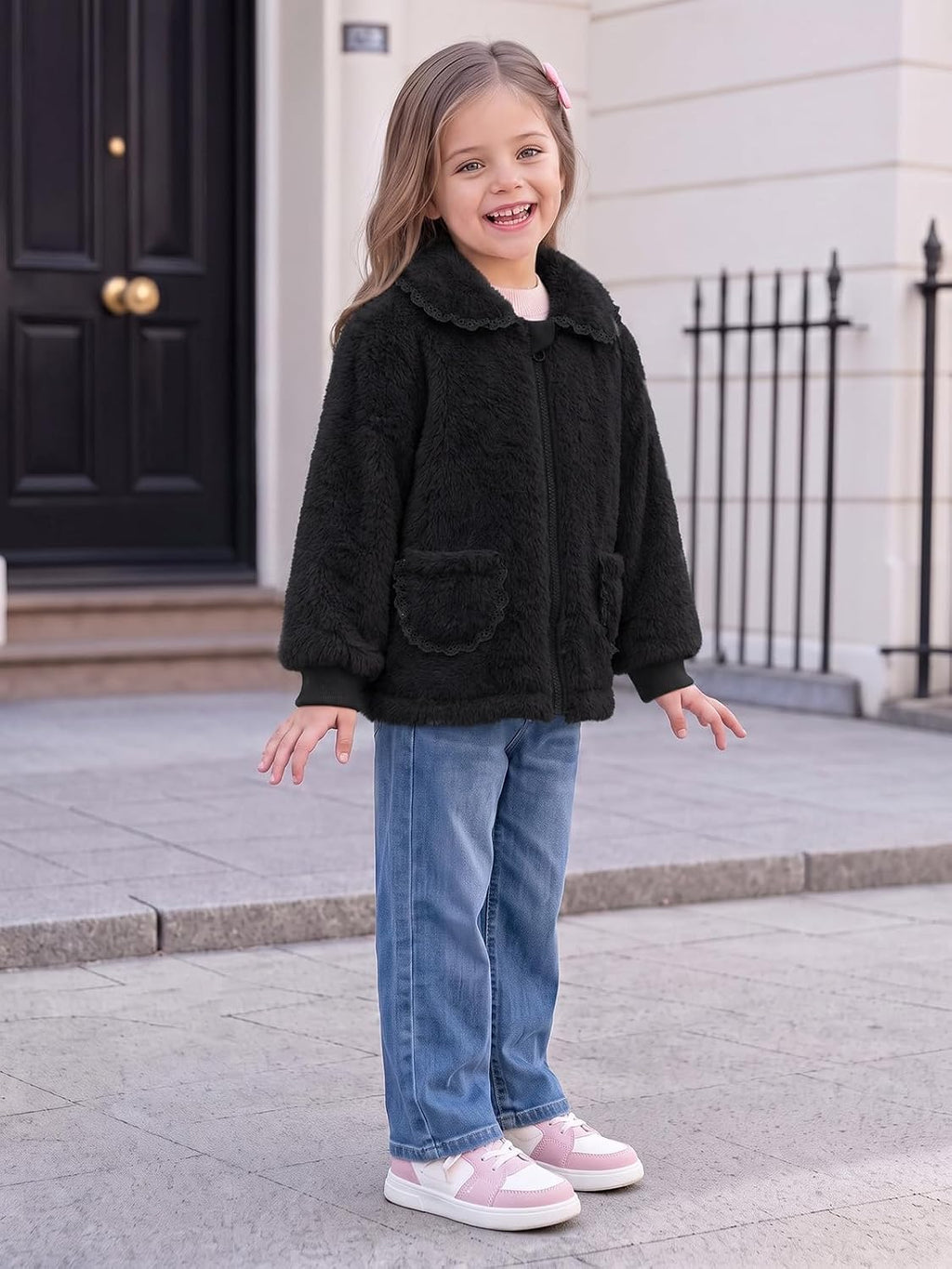 Haloumoning Toddler Baby Girl Fleece Jacket Peter Pan Collar Zip Up Coat