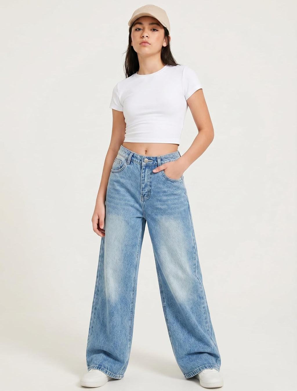 EXARUS Girls Jeans Baggy Wide Leg Cute Teen Tween Long Denim Pants Clothes