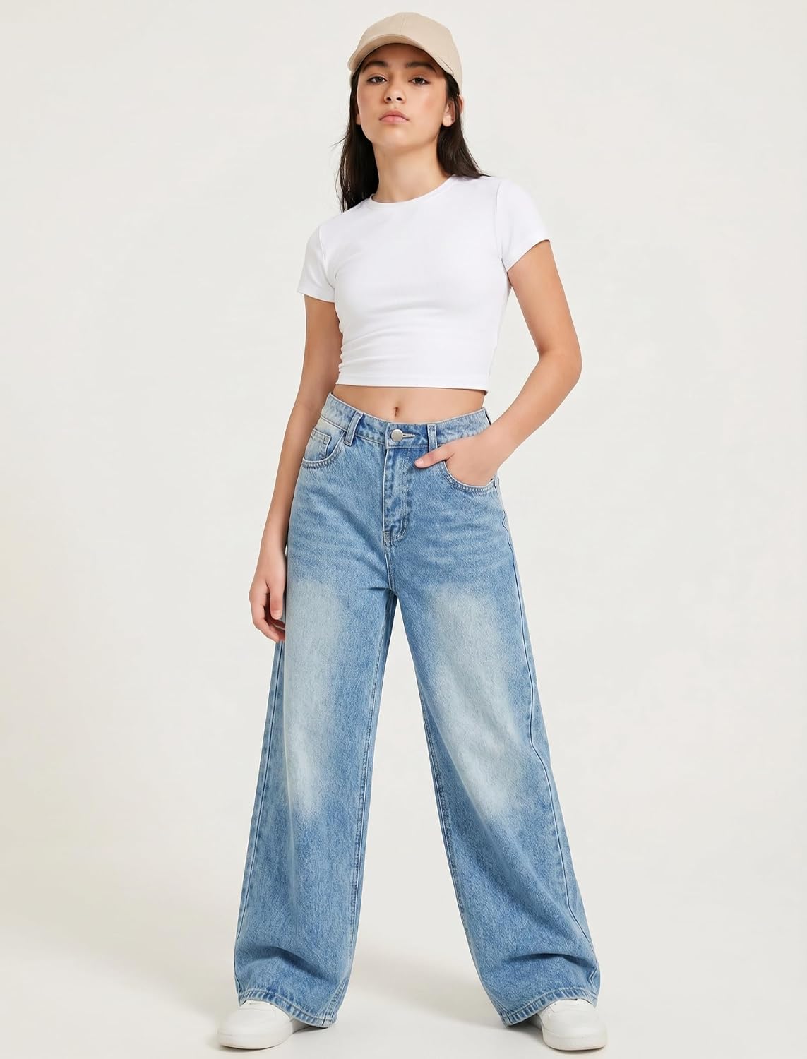 EXARUS Girls Jeans Baggy Wide Leg Cute Teen Tween Long Denim Pants Clothes