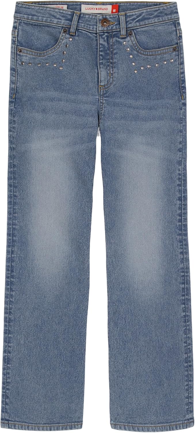 Lucky Brand Girls' High Rise Wide Flare Stretch Denim Jean, Zipper Fly & Button Closure