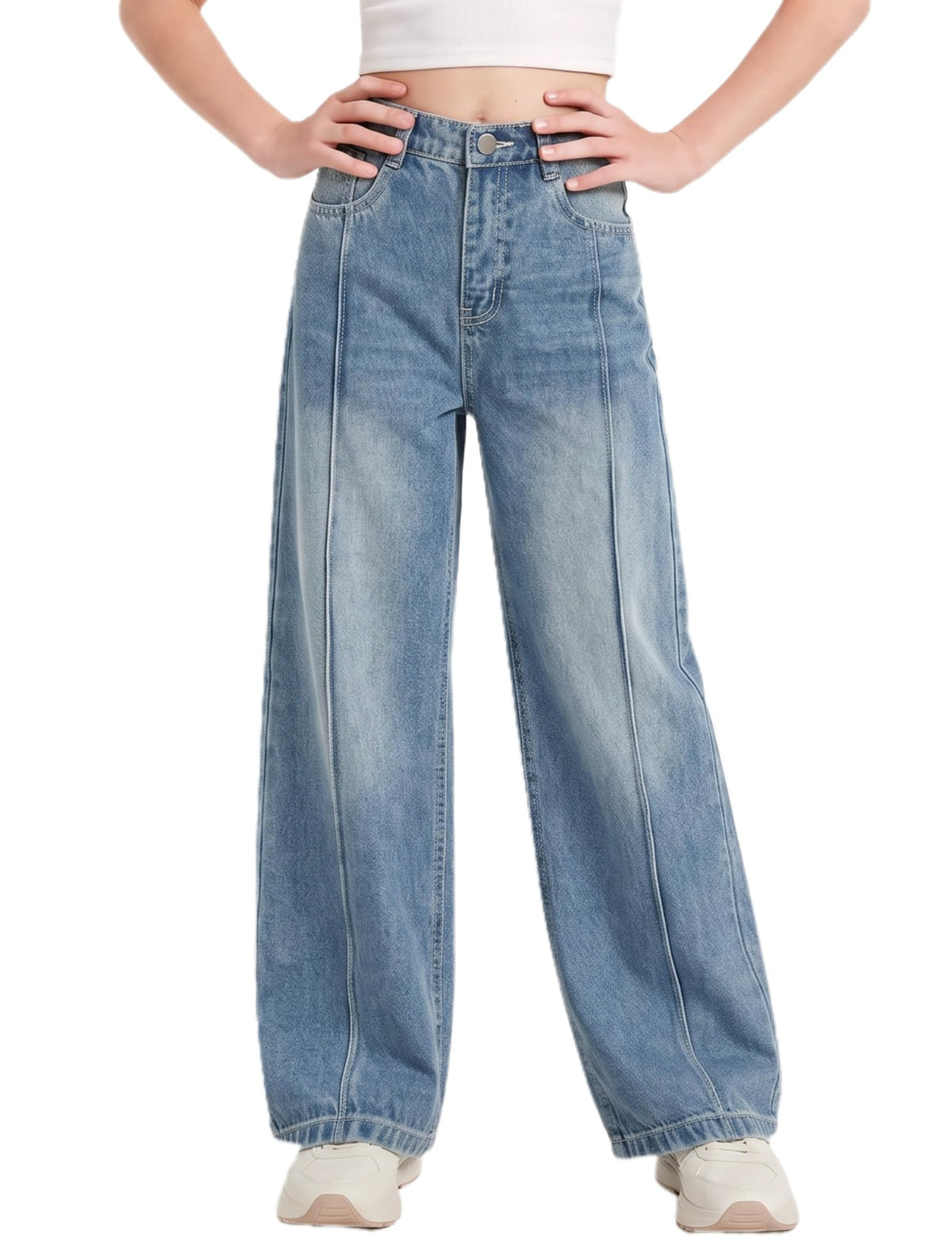 EXARUS Girls Jeans Baggy Wide Leg Cute Teen Tween Long Denim Pants Clothes