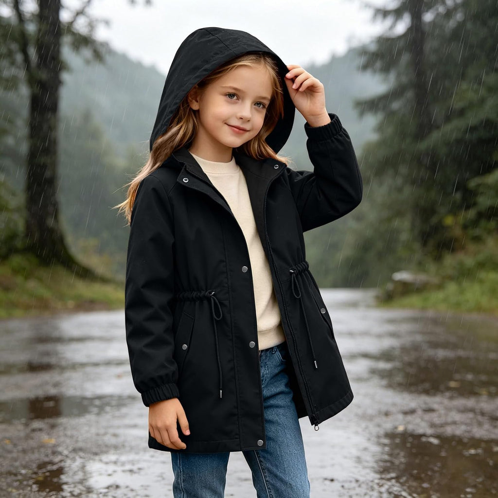 DASAYO Girls Rain Jacket Waterproof Lightweight Raincoat Hooded Windbreaker
