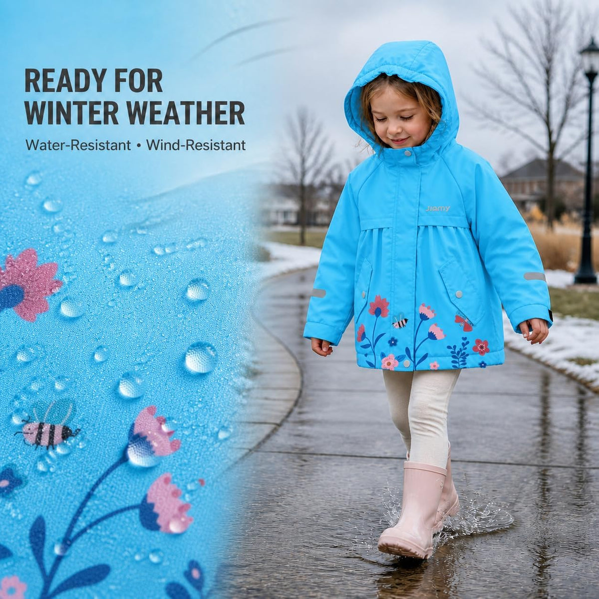 JiAmy Toddler Girls Winter Coat Fleece Lined Waterproof Hooded Jacket 1-8Y