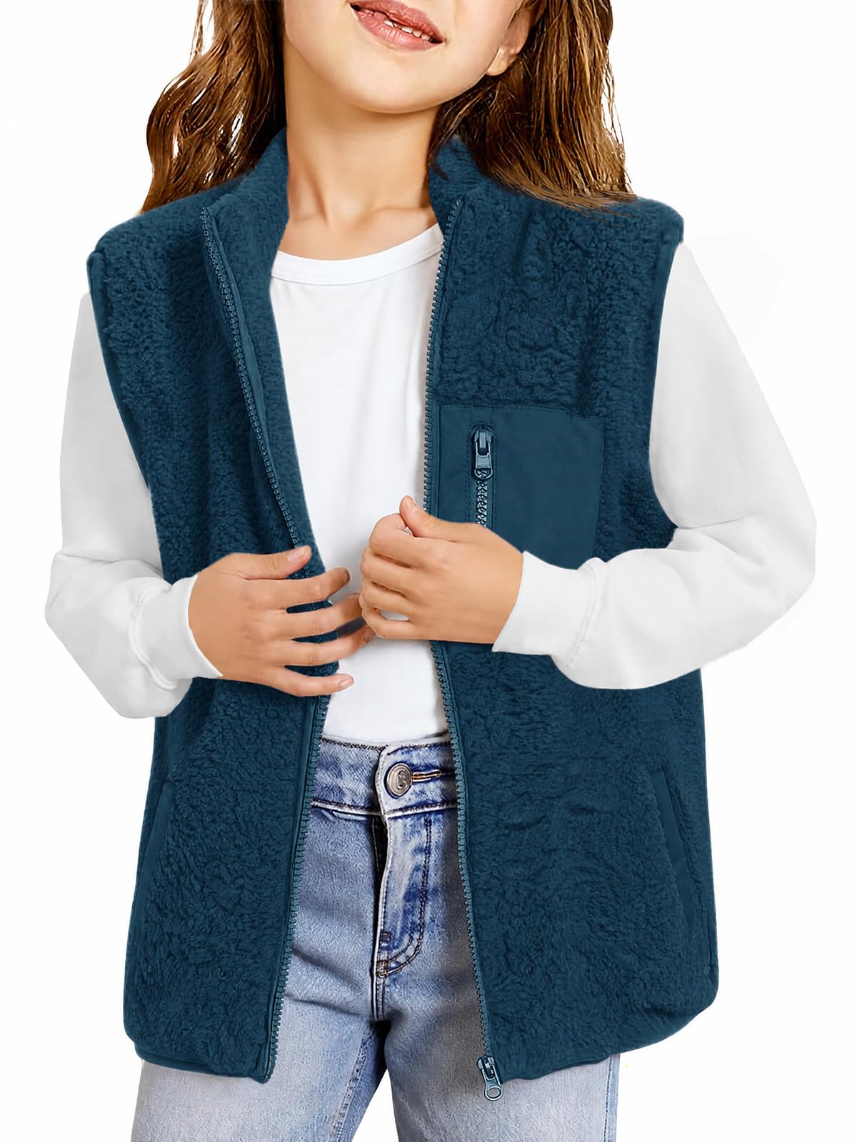 Haloumoning Girls Fleece Vest Sherpa Full Zip Fuzzy Jackets