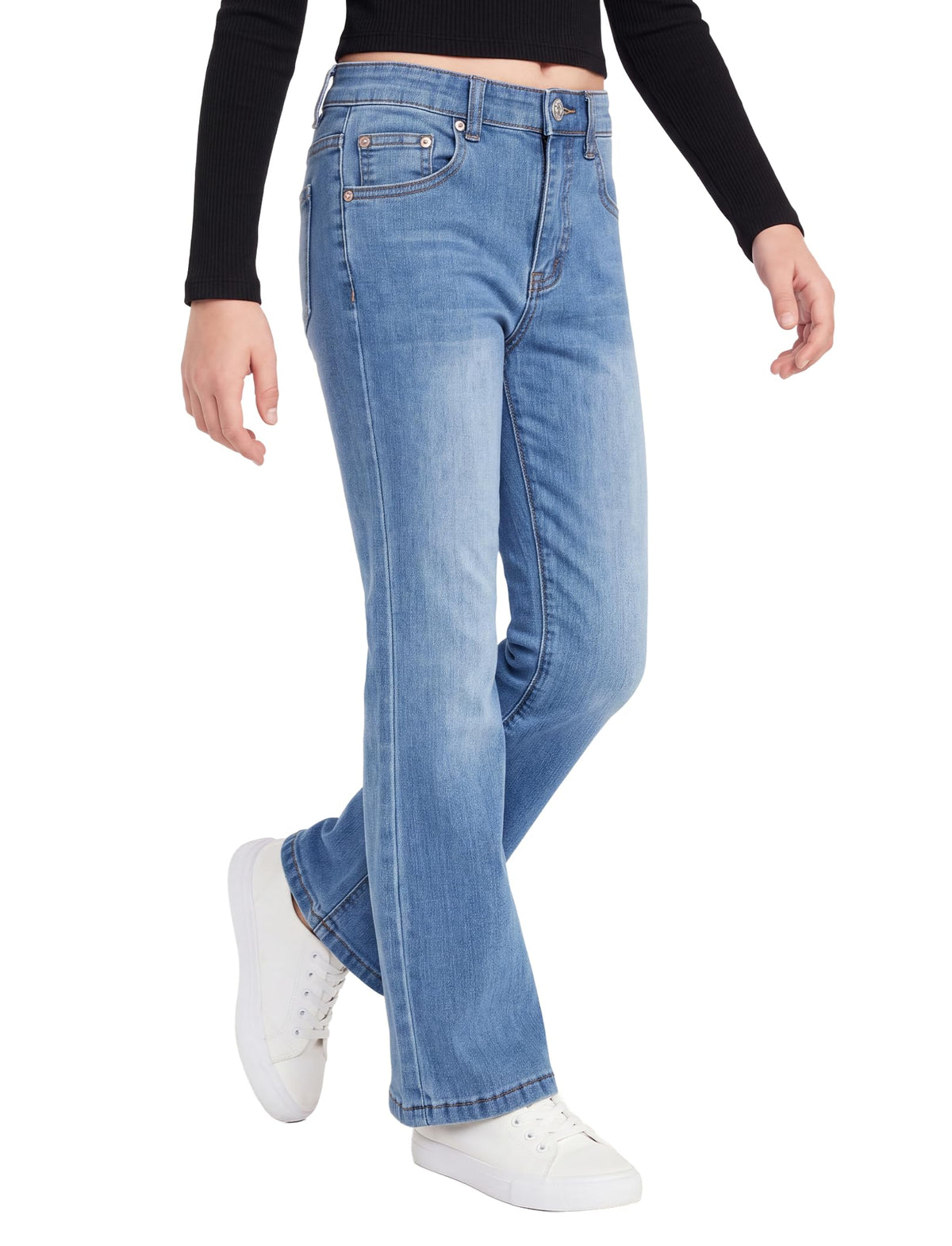 PATPAT Girls Bootcut Jeans 4-14Y, Elastic Waist Jeans with Pockets Straight Leg Pants