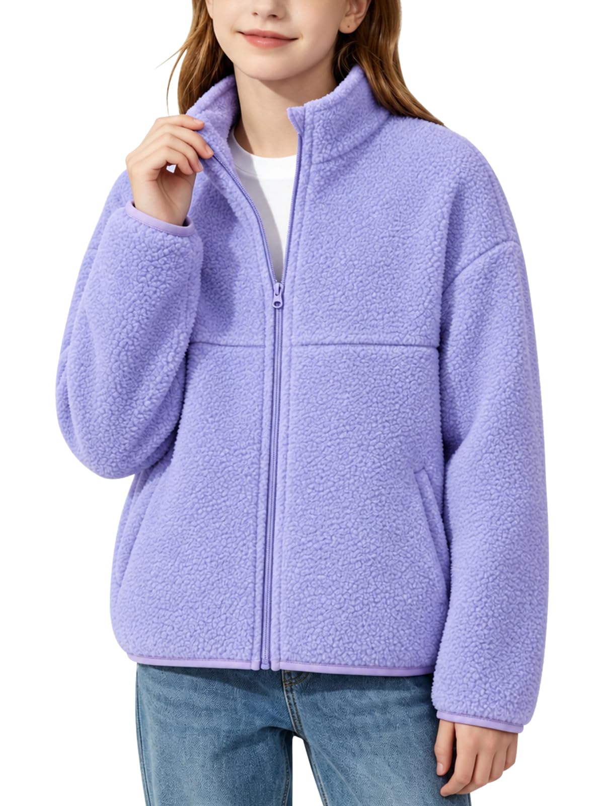 7-14Y Girls Winter Fleece Zipper Jacket with Pockets