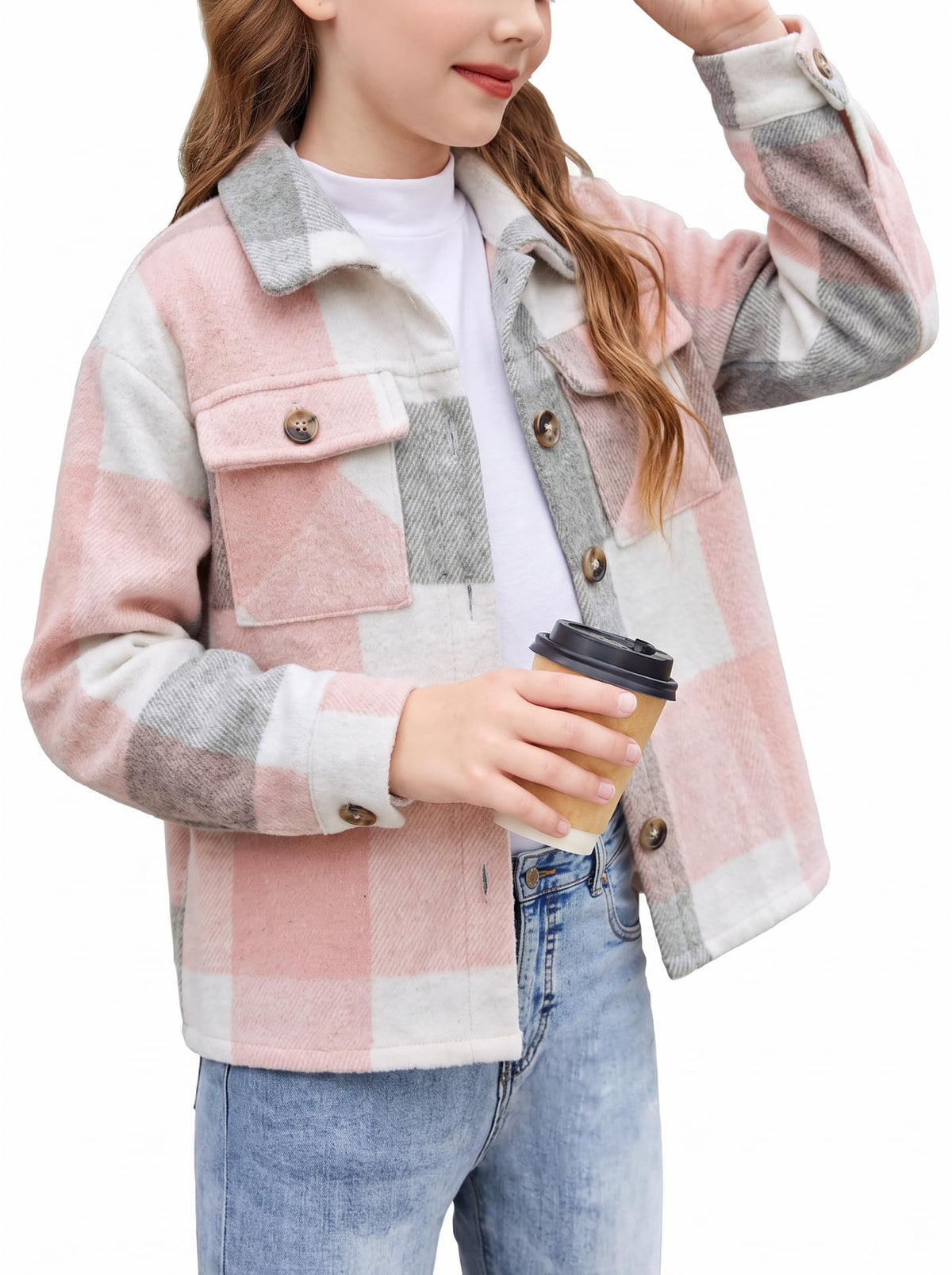 Arshiner Girls Flannel Fall Cropped Shacket Plaid Jacket Casual Coat