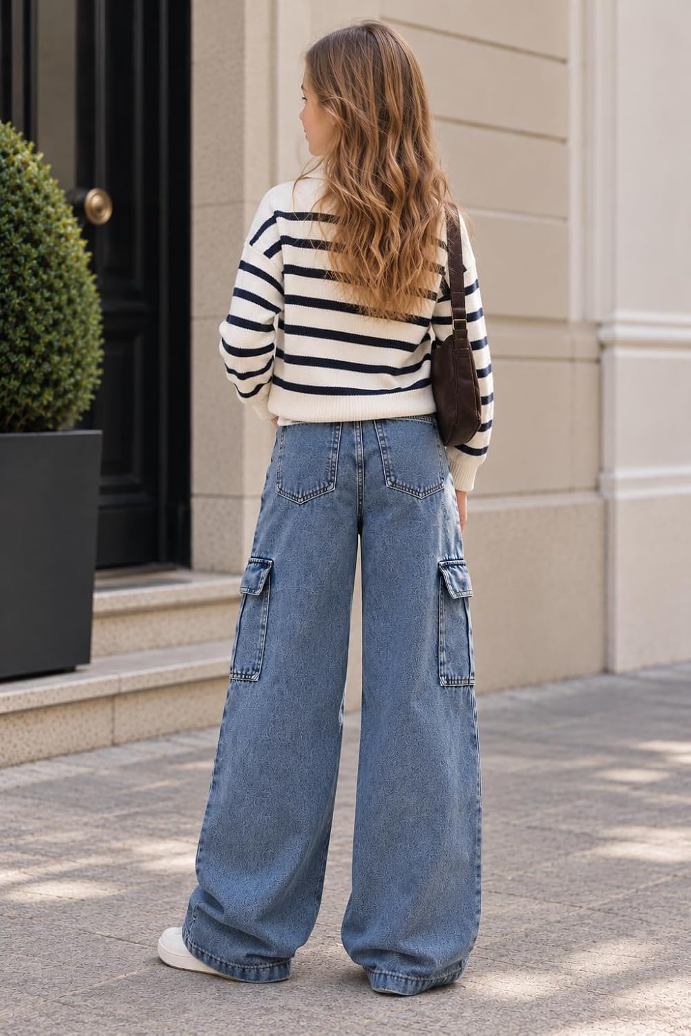 Azmxynol Girls Jeans Denim Cargo Pants Wide Leg Tween Girl High Waist Jean Pant, Size 9-16 Years
