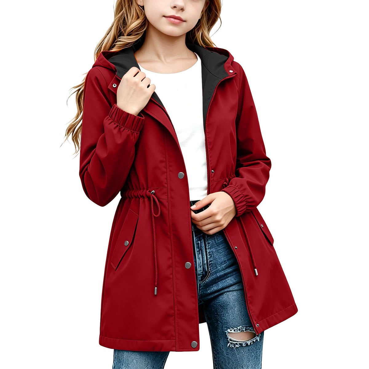 DASAYO Girls Rain Jacket Waterproof Lightweight Raincoat Hooded Windbreaker
