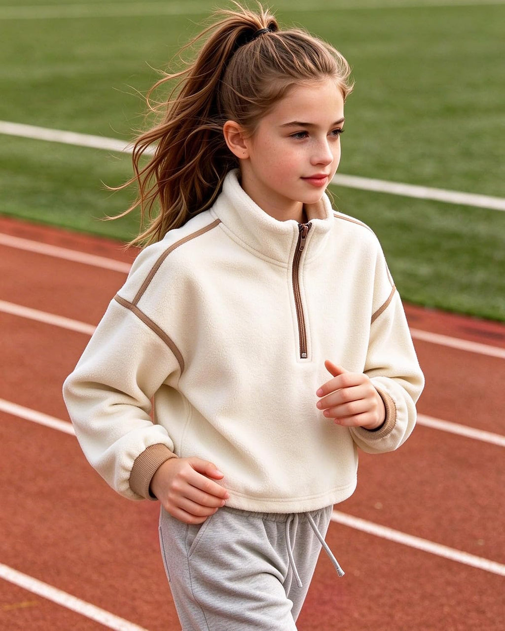 Girls Half Zip Fleece Jacket Soft Warm Stand Collar Cropped Top 7-14