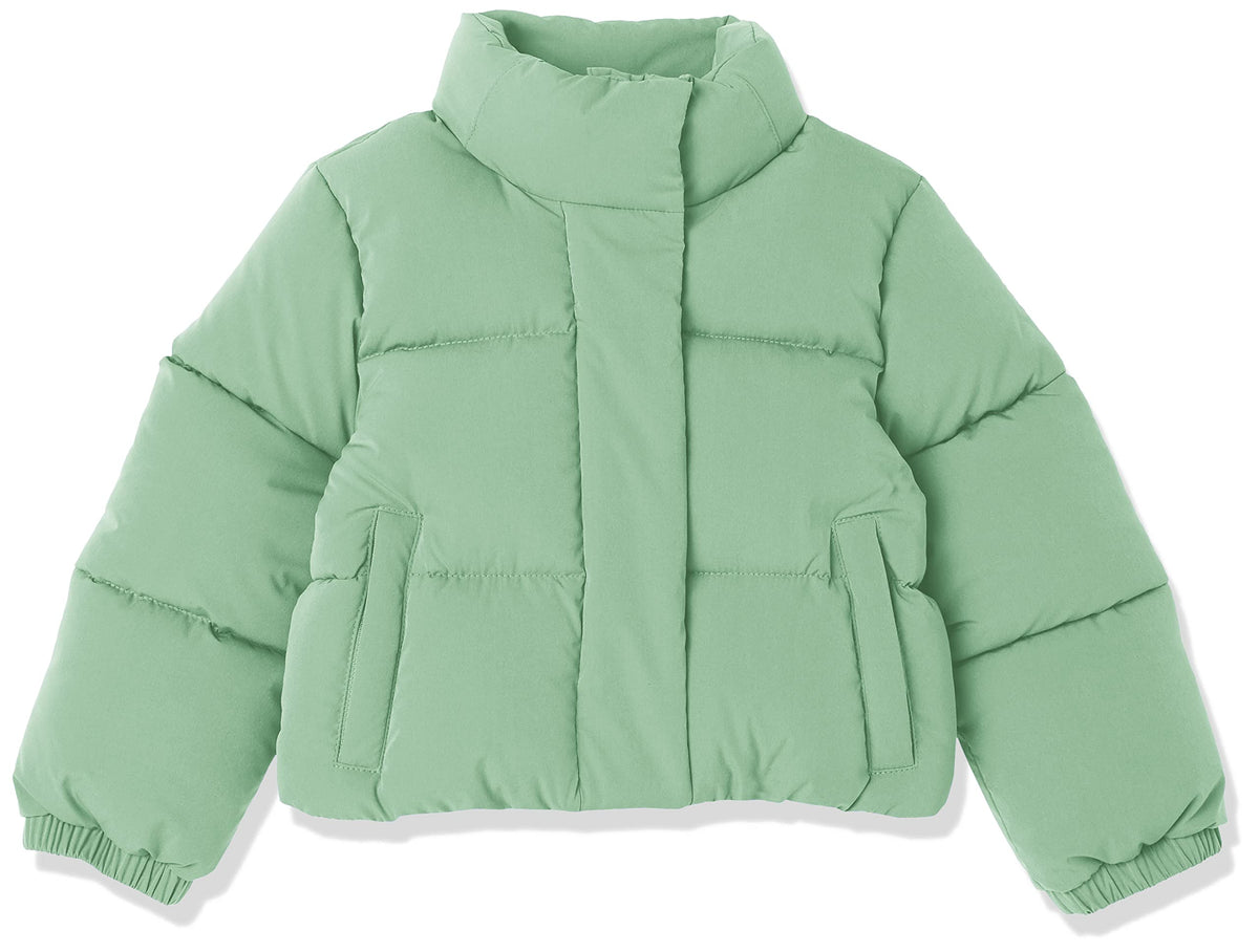 Amazon Essentials Girls and Toddlers' Cropped Full-Zip Fully Lined Puffer Jacket (Quilted Matte or Sherpa Fleece)