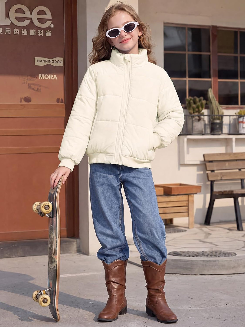 Haloumoning Girls Short Puffer Jacket Warm Stand Collar Winter Coat
