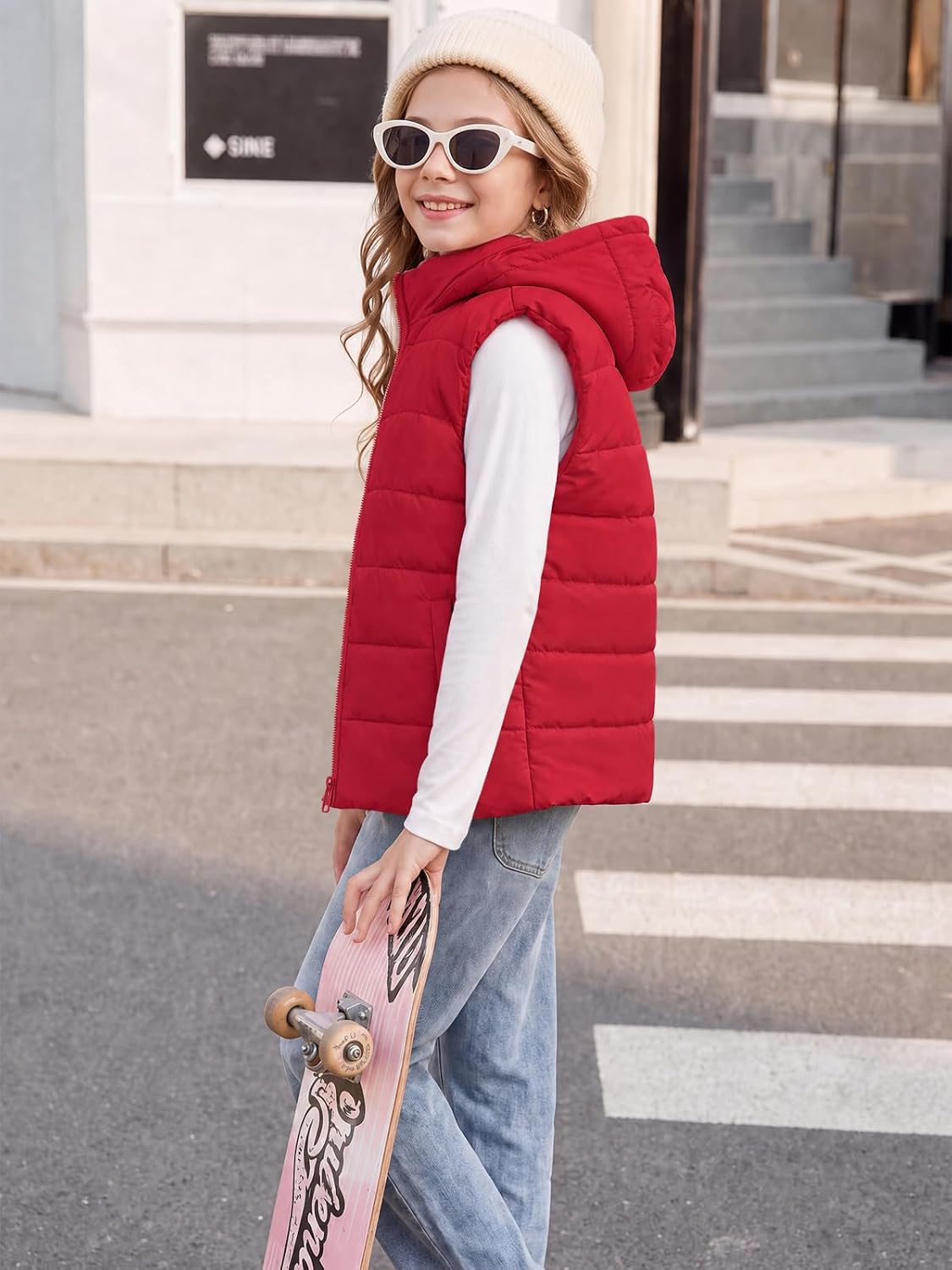 Haloumoning Girls Hooded Puffer Vest Sleeveless Quilted Outerwear Jacket