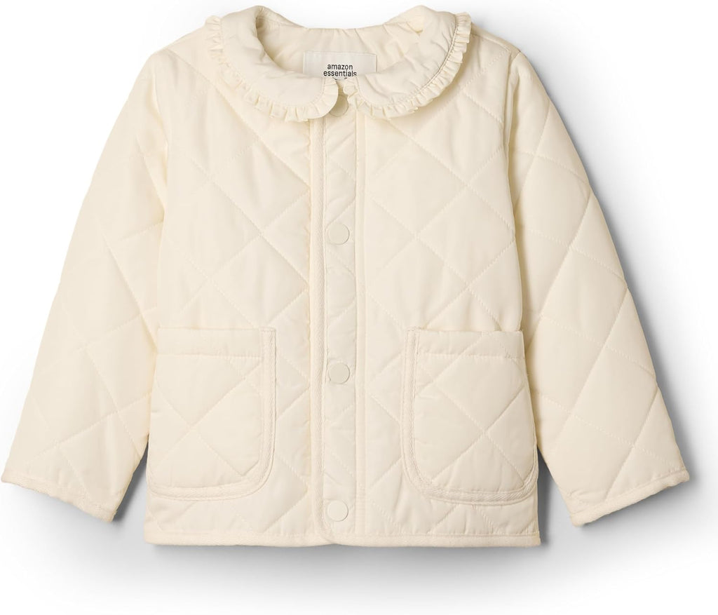 Amazon Essentials x Sofia Grainge Toddler and Baby Girls' Midweight Quilted Field Jacket with Ruffle