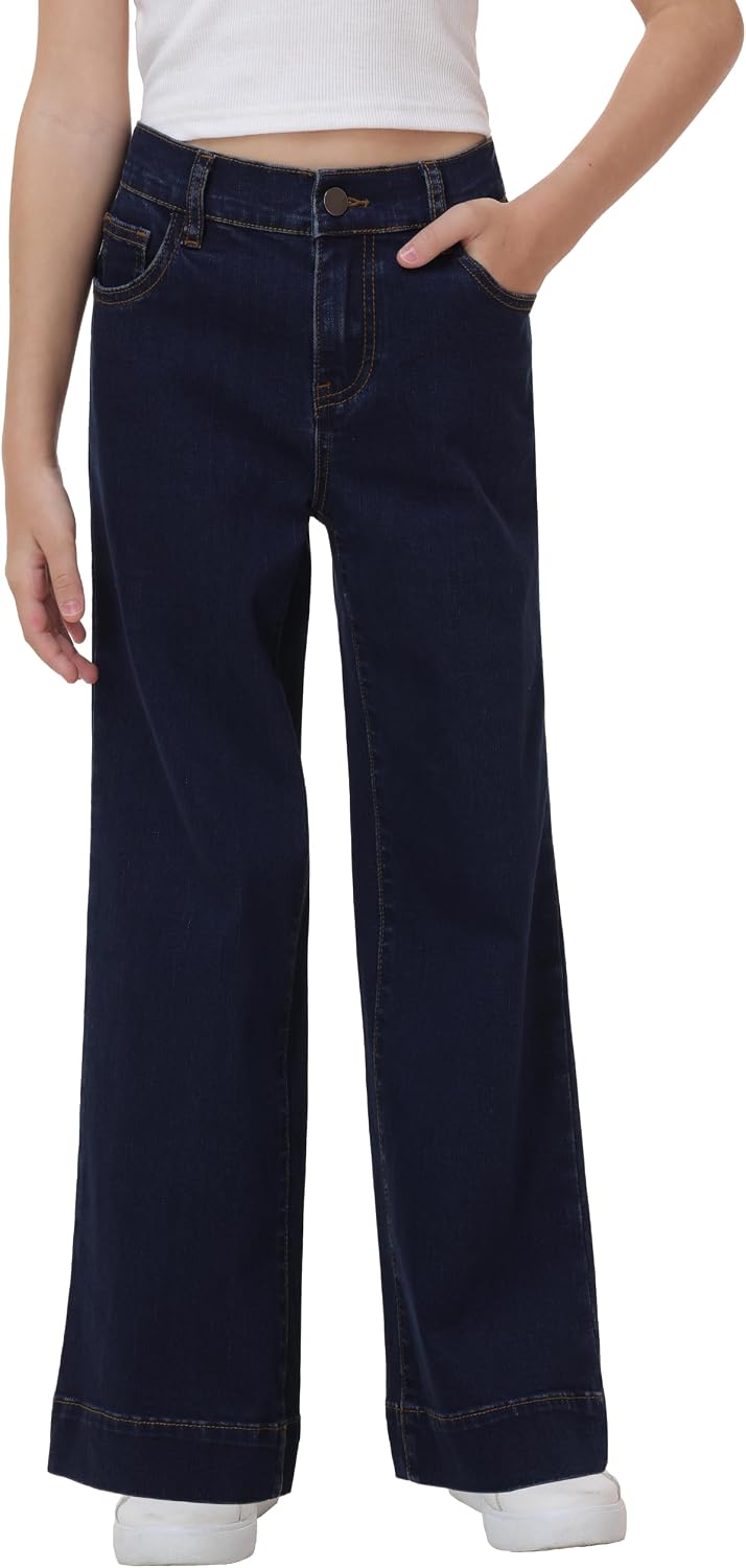 V VOCNI Girls Jeans Wide Leg Elastic Waist Stretch Denim Pants
