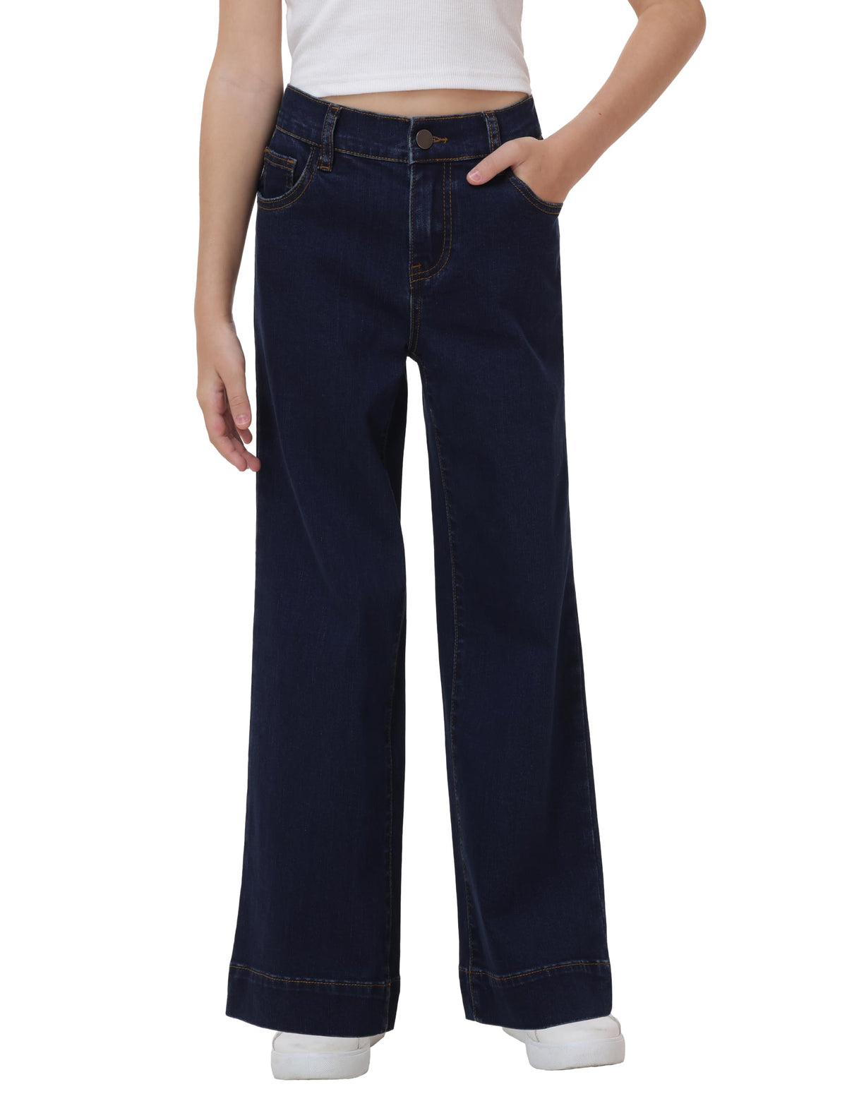 V VOCNI Girls Jeans Wide Leg Elastic Waist Stretch Denim Pants