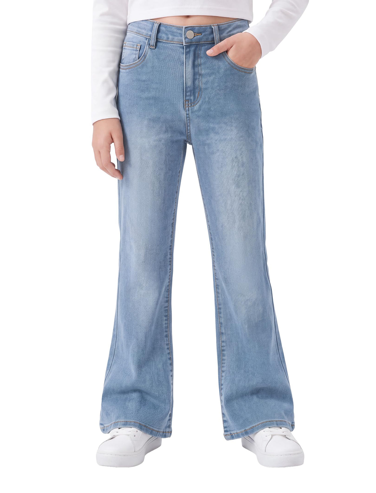 PATPAT Girls Bootcut Jeans 5-14Y Stretch Denim Pants with Elastic Mid-Waist