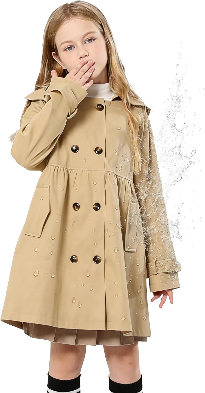 Girl's Trench Coat Hooded Waterproof rain jacket 6-14 Years