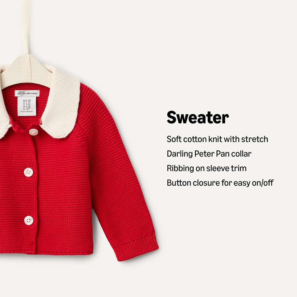 Amazon Essentials x Sofia Grainge Unisex Toddlers and Babies' Peter Pan Collar Sweater Jacket, Soft Cotton Knit with Stretch
