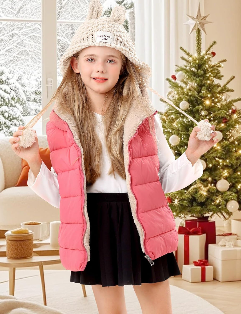 Yimoon Boys Girls Warm Puffer Vest Zip Up Fleece Lined Hooded Vest