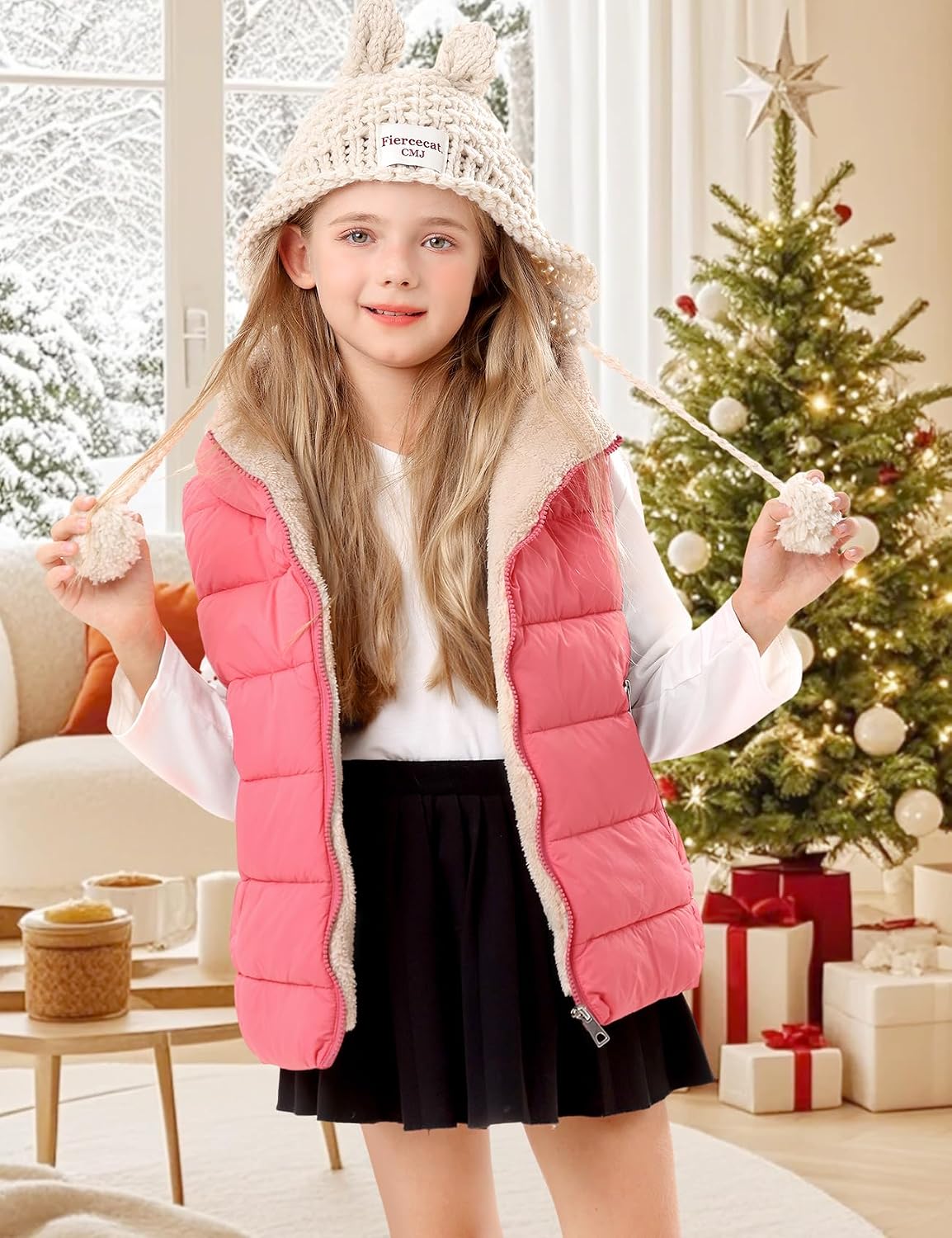 Yimoon Boys Girls Warm Puffer Vest Zip Up Fleece Lined Hooded Vest