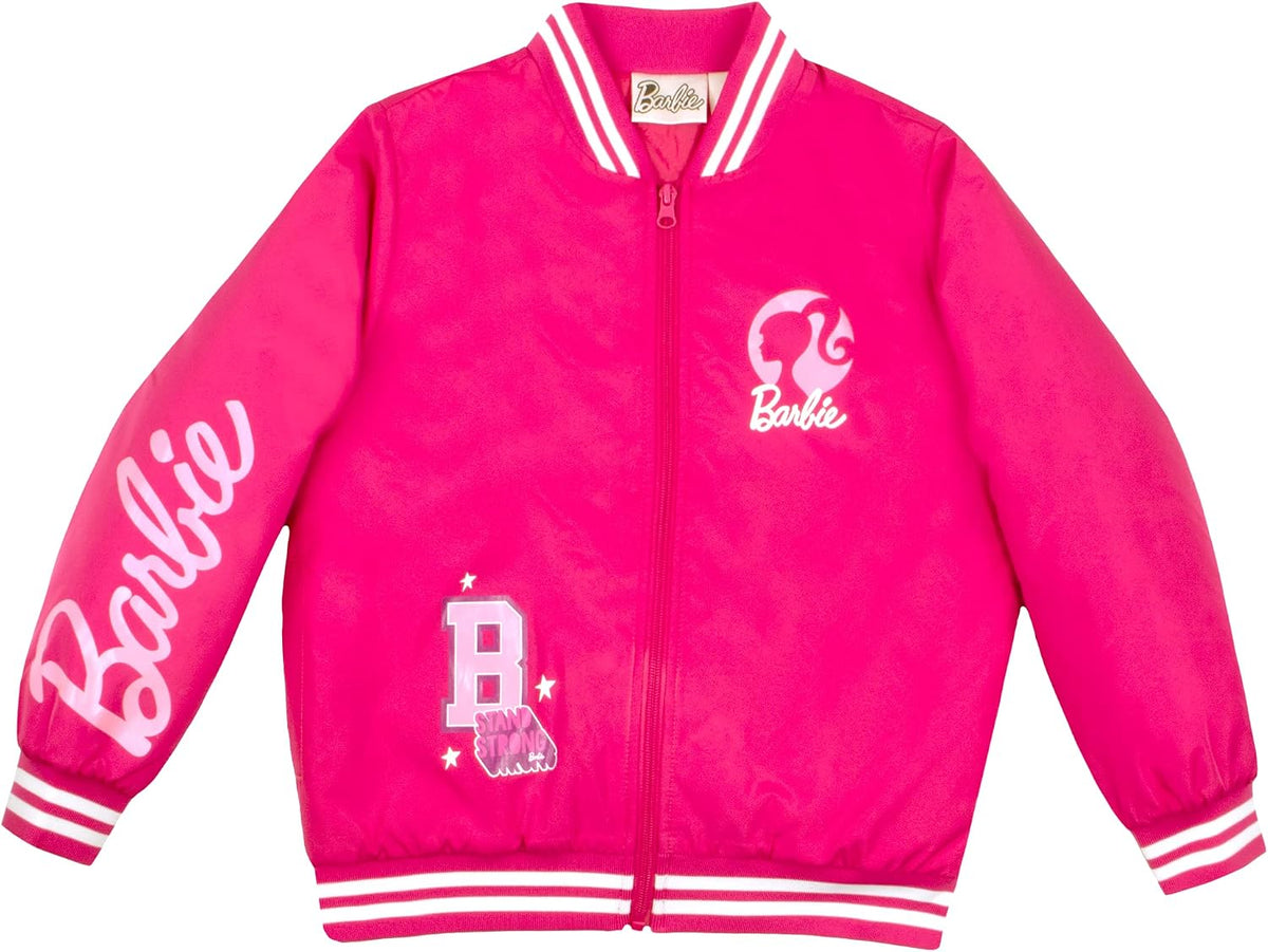 Barbie Girls Bomber Jacket - Zip-Up Varsity Jacket with Girl Power Outerwear