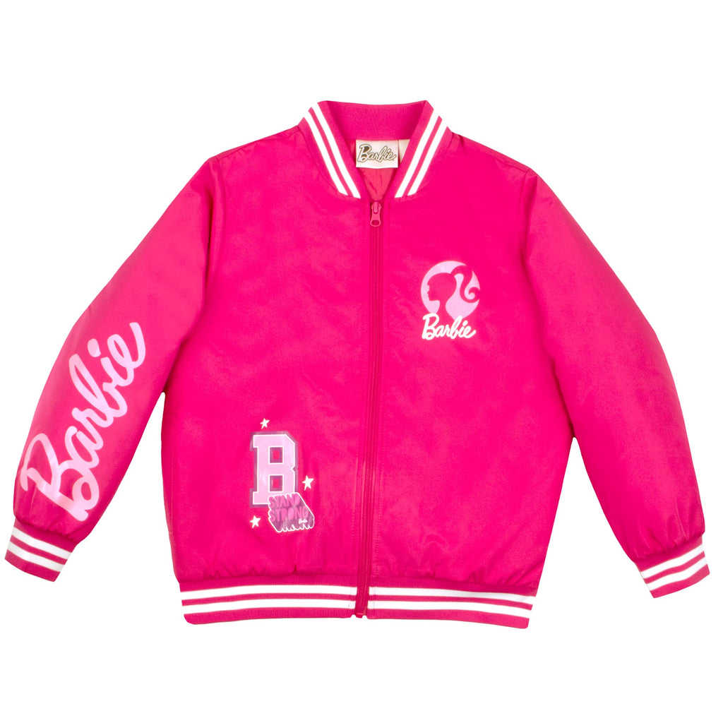 Barbie Girls Bomber Jacket - Zip-Up Varsity Jacket with Girl Power Outerwear