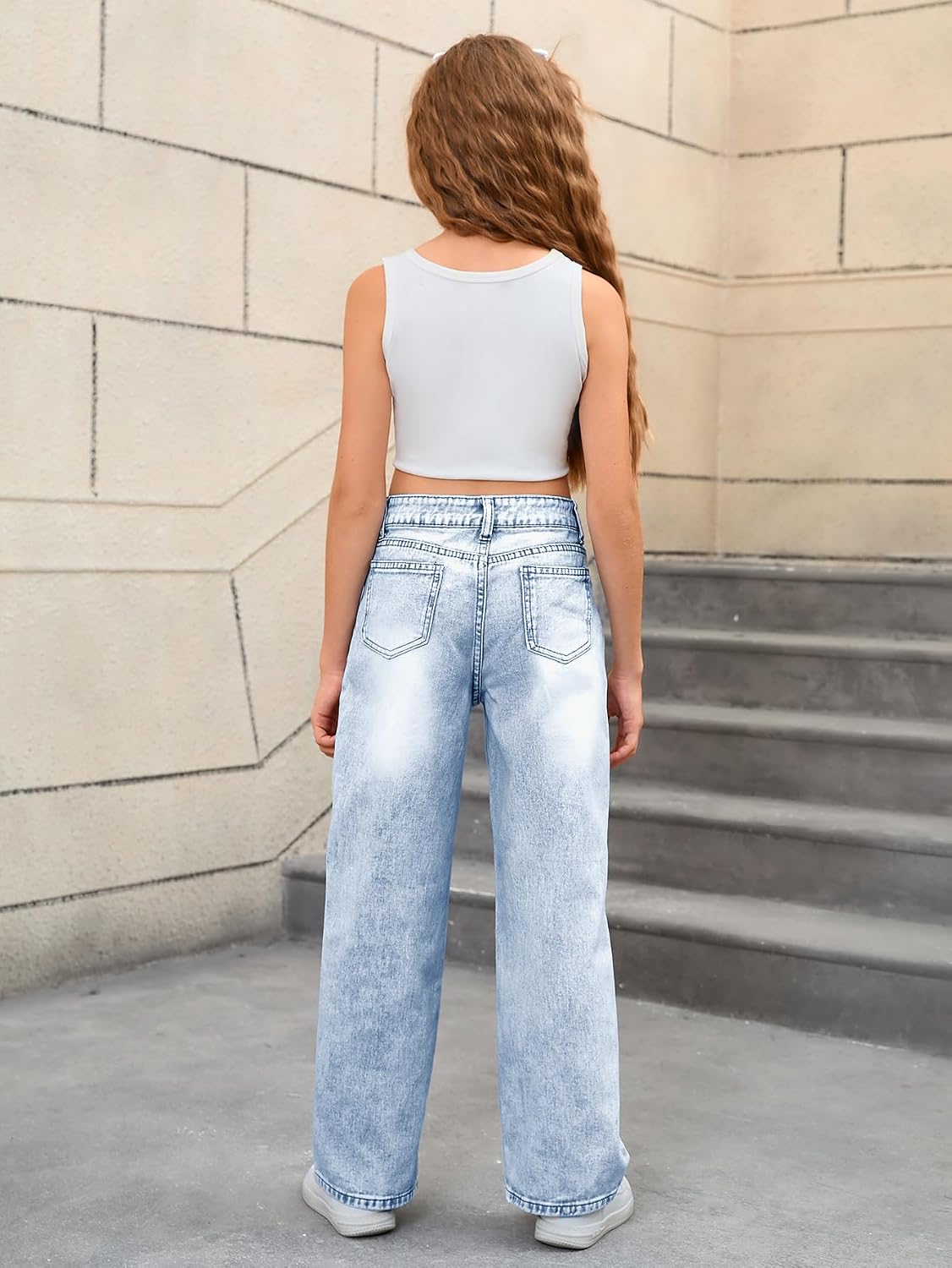 MakeMeChic Girl's Baggy Jeans Wide Straight Leg Denim Pants Kids 4-16Y