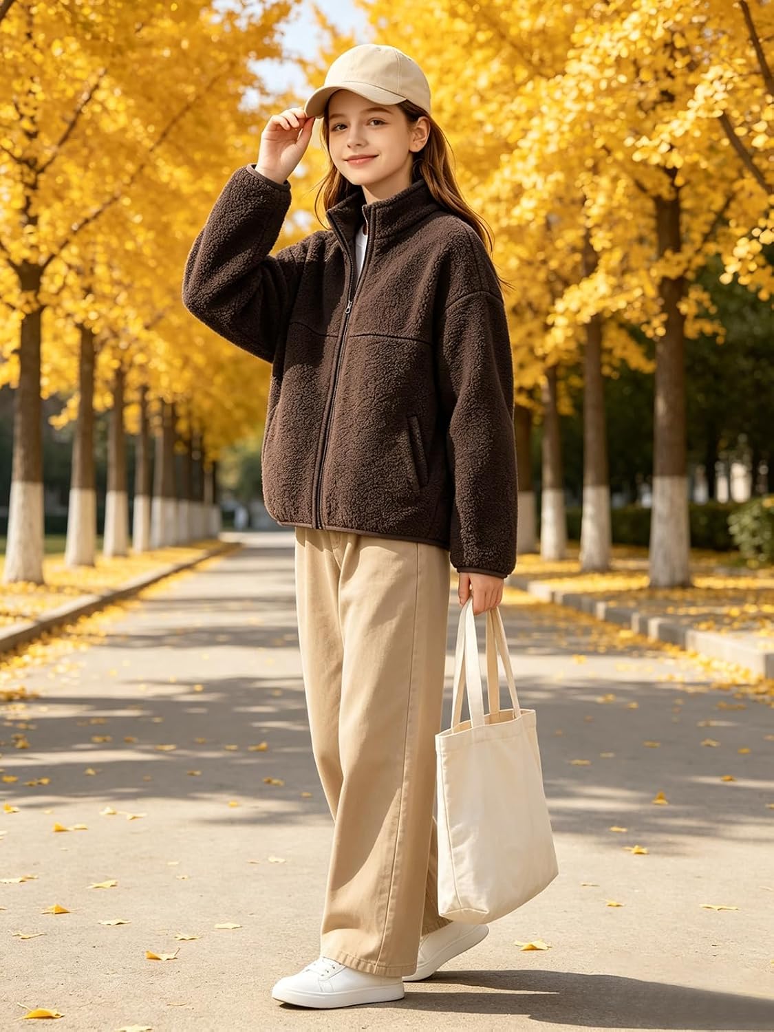 7-14Y Girls Winter Fleece Zipper Jacket with Pockets