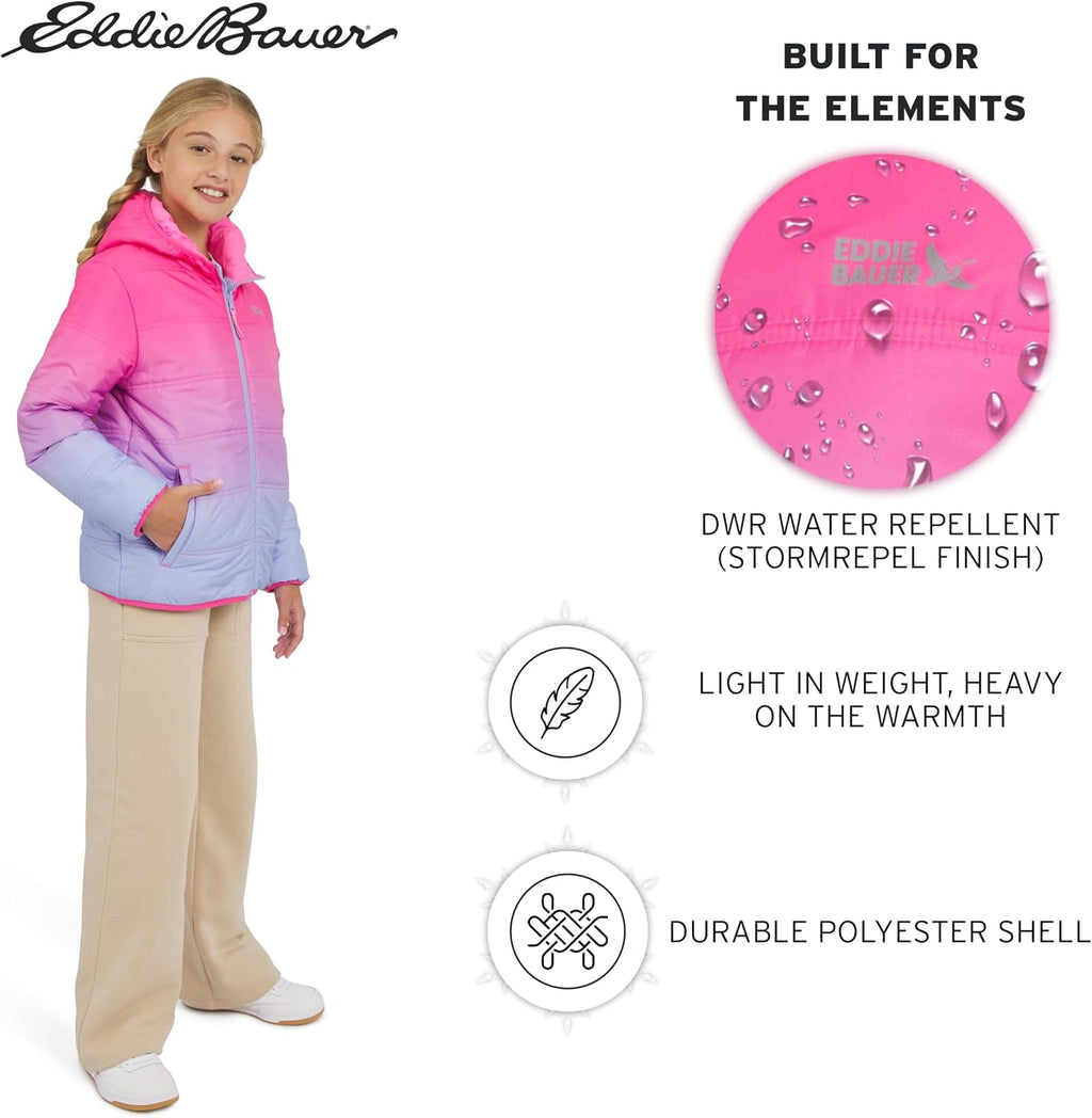 Eddie Bauer Girls' Deer Harbor Reversible Faux Fur Lined Insulated Puffer Jacket