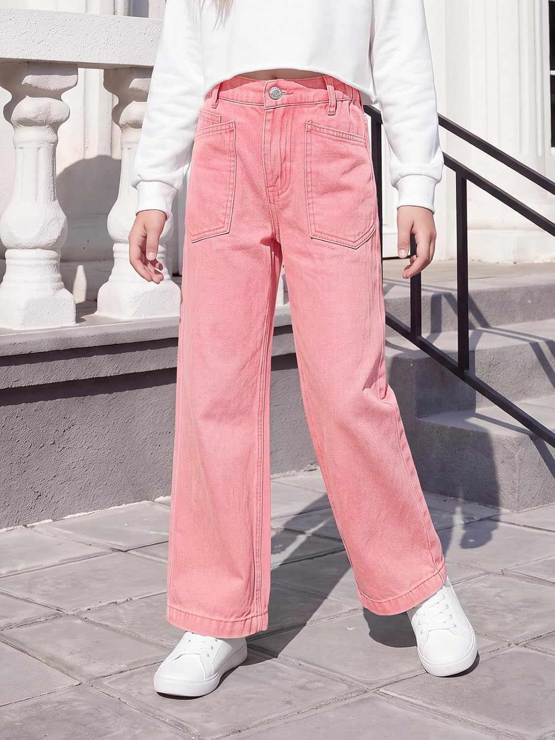 Haloumoning Girls Wide Leg Jeans Kids High Waisted Baggy Denim Pants