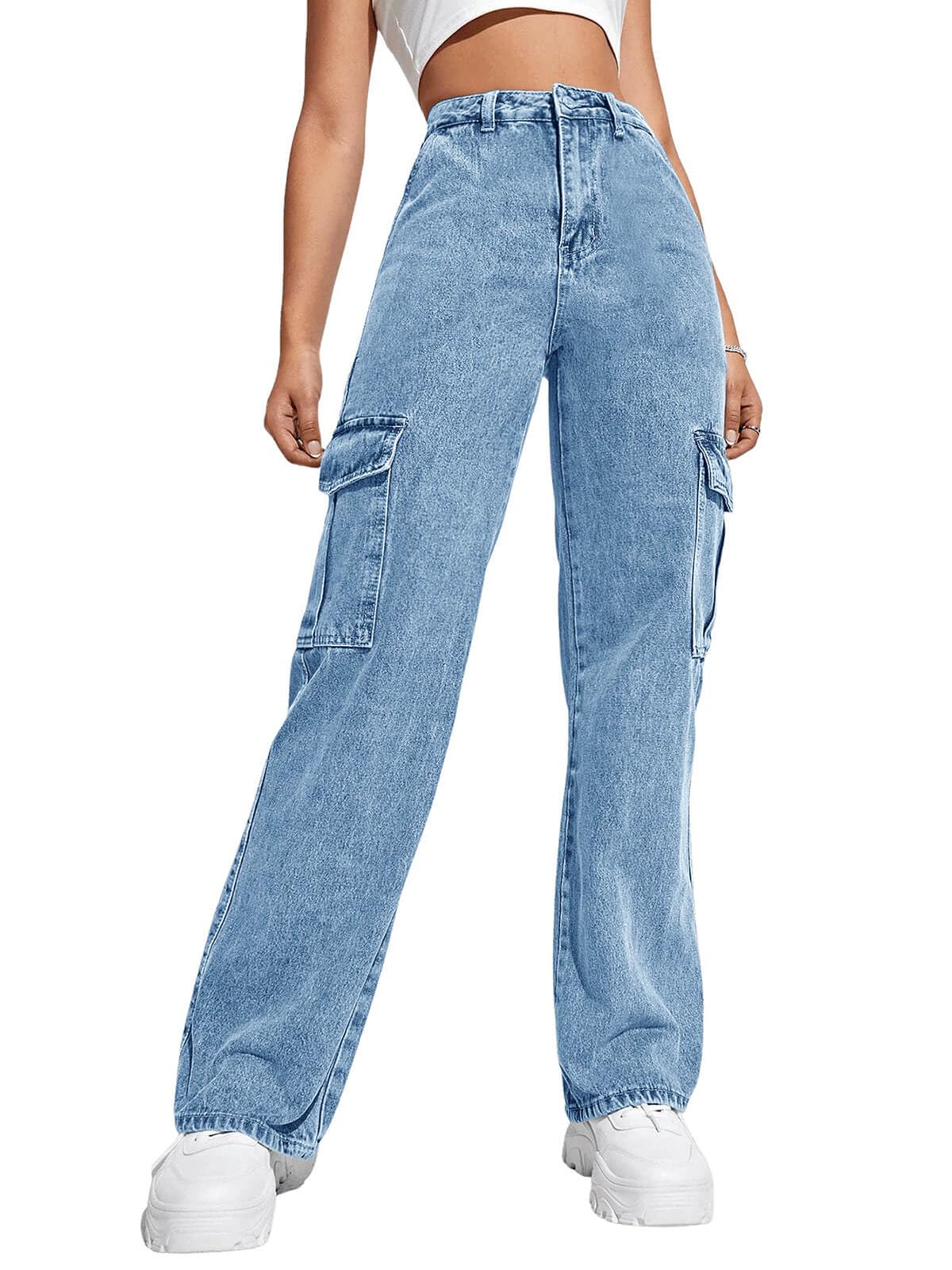 Haloumoning Girls Jeans Baggy High Waisted Wide Leg Cargo Pants 5-14 Years
