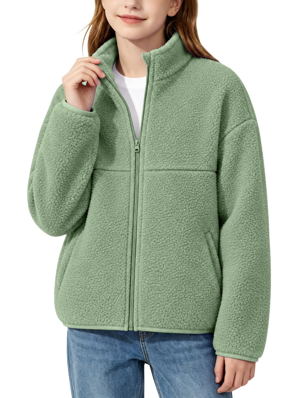 7-14Y Girls Winter Fleece Zipper Jacket with Pockets