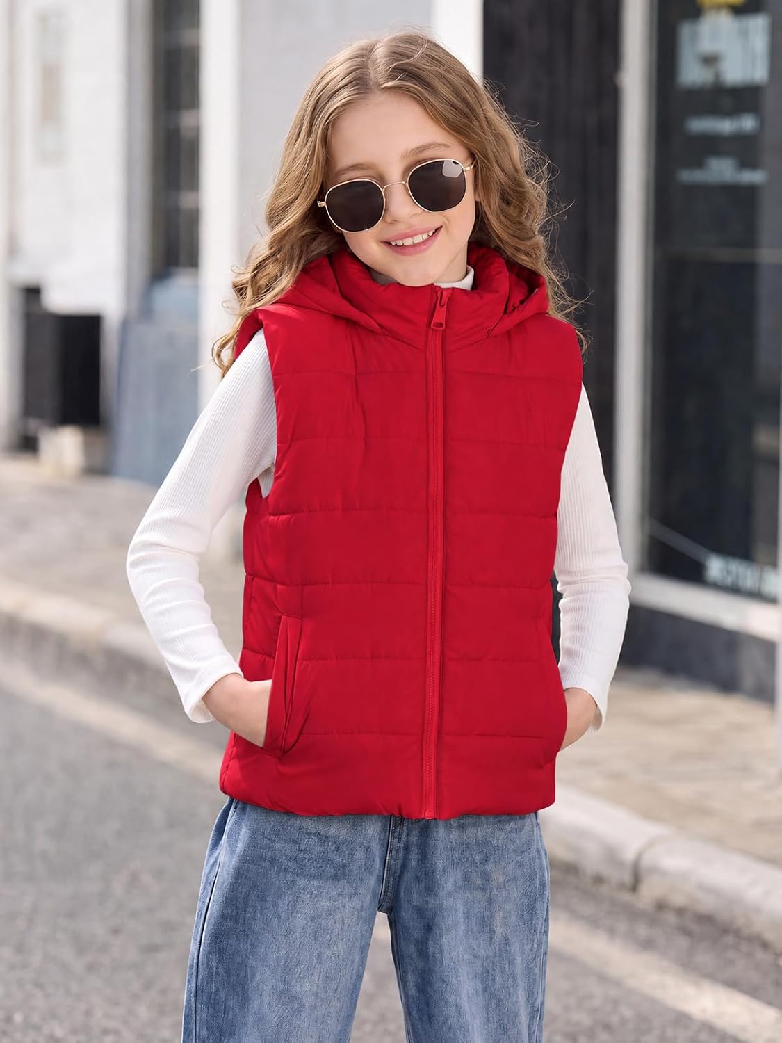Haloumoning Girls Hooded Puffer Vest Sleeveless Quilted Outerwear Jacket